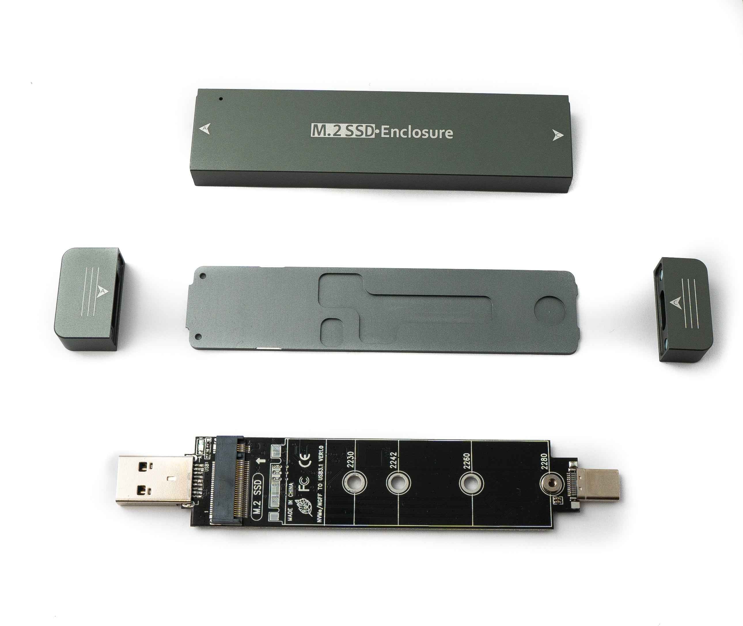 SYSTEM-S NVME M-key M.2 NGFF Adapter zu USB 3.1 Typ C & 3.0 Typ A Stecker für SATA SSD