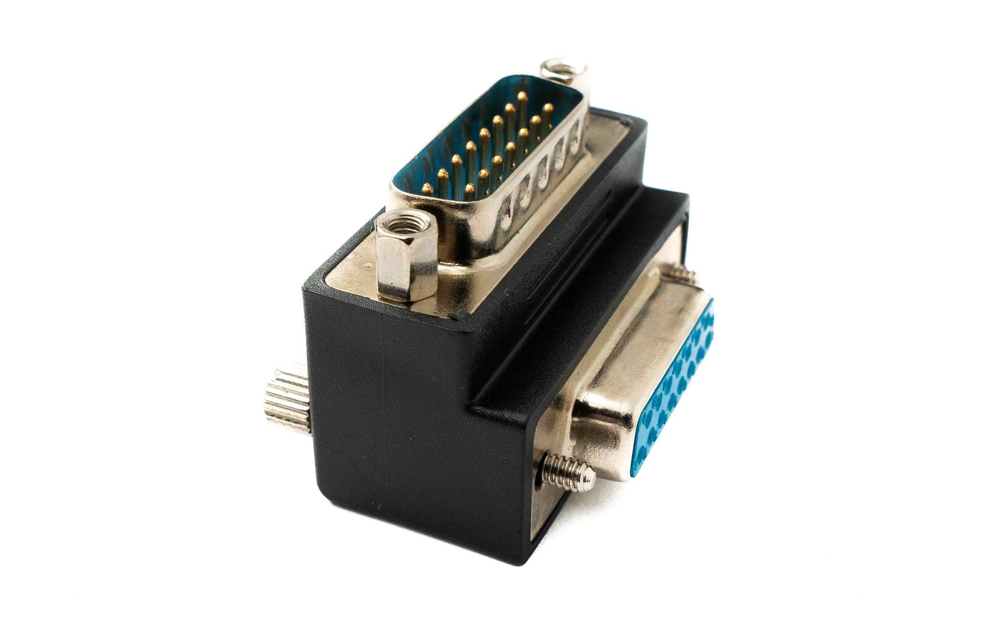 SYSTEM-S DB15 Adapter DSUB 15 Pin Stecker zu Buchse 90° Winkel Schraube Kabel in Schwarz