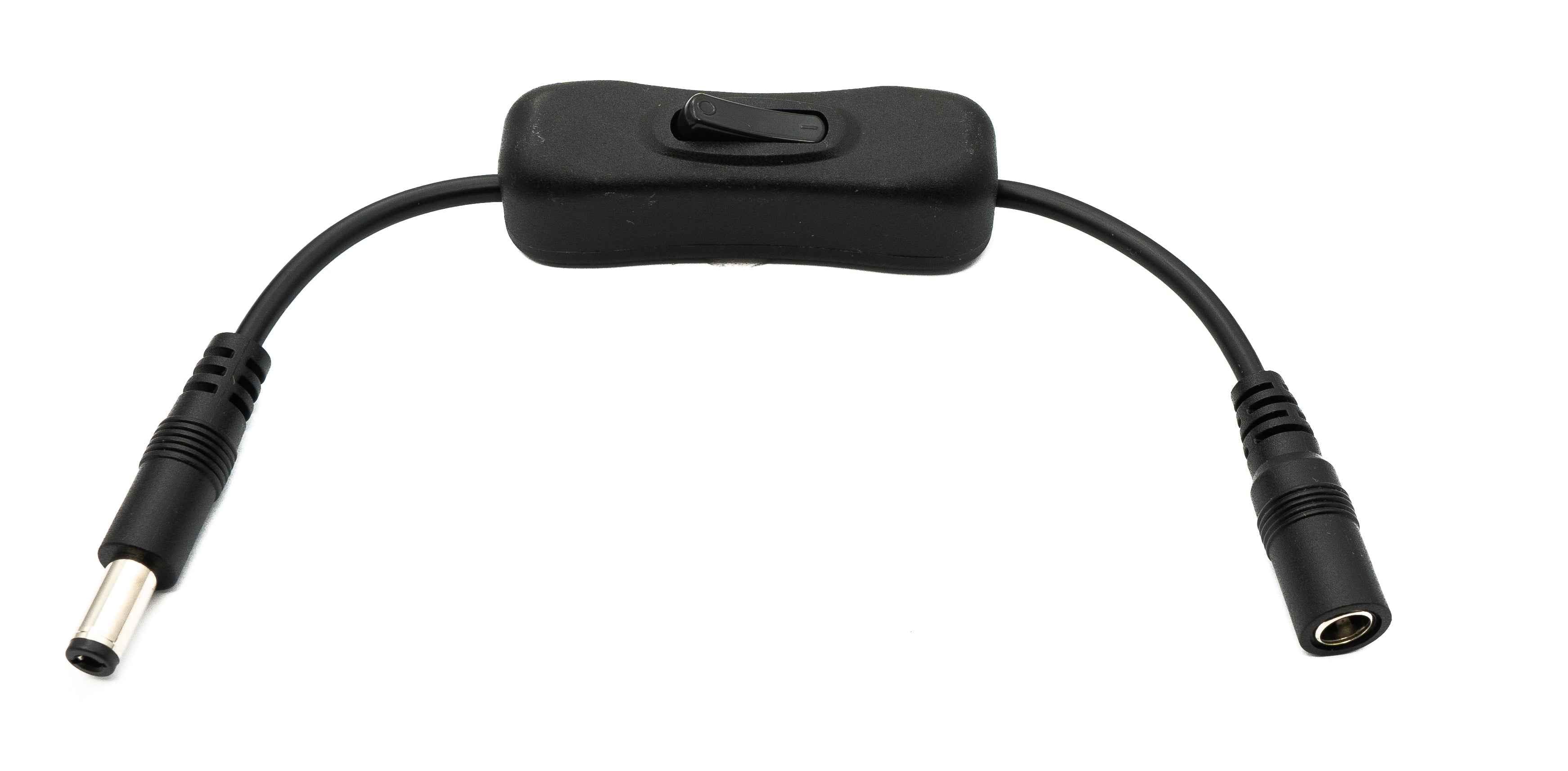 SYSTEM-S DC Kabel 20 cm 24V 5,5 x 2,1 Stecker zu Buchse Schalter in Schwarz