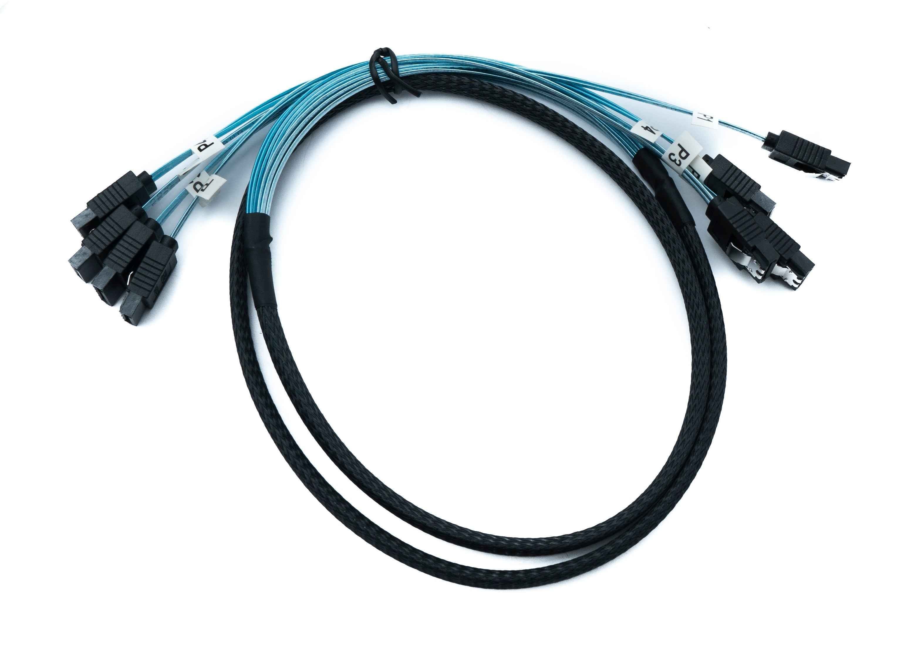 SYSTEM-S SFF-8087 Kabel 100 cm 4x SATA 7 Pin Stecker zu 4x Stecker für RAID Festplatte Motherboard