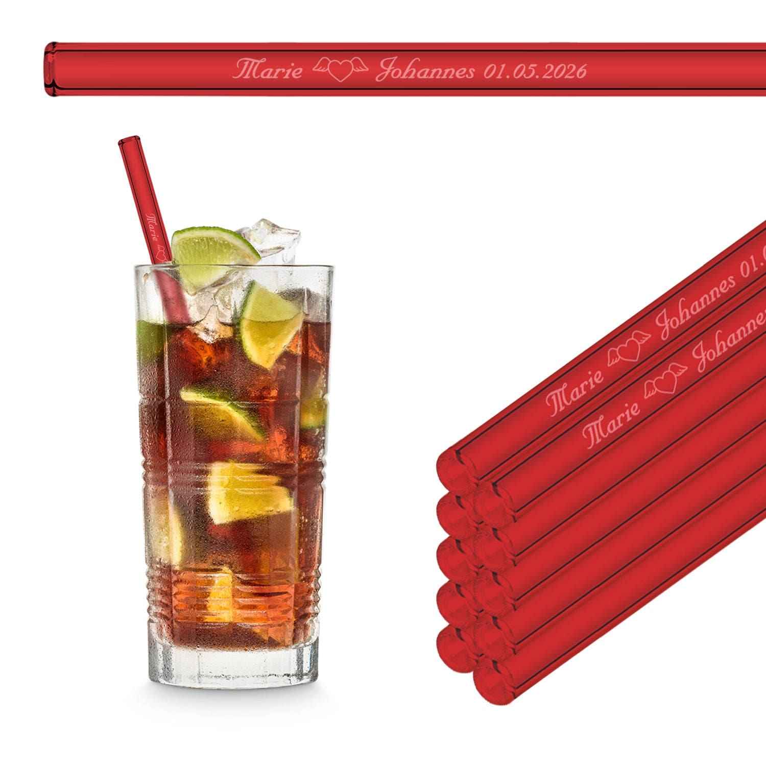 Rote Glasstrohhalme 6x 20cm Gerade