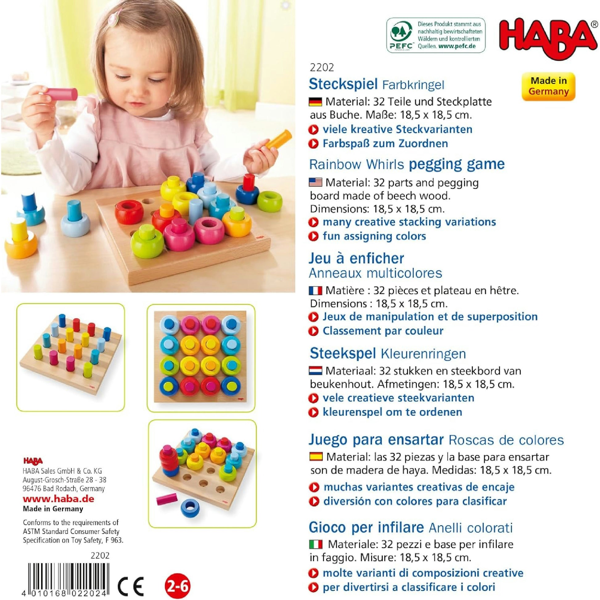 Haba 2202 - Steckspiel Farbkringel, buntes Sortier- und Motorikspielzeug aus Holz ab 2 Jahren, zum Farbenlernen Hauptansicht