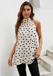 Zeus Halter Neck Top in Beige mit Punkten und Bindeband