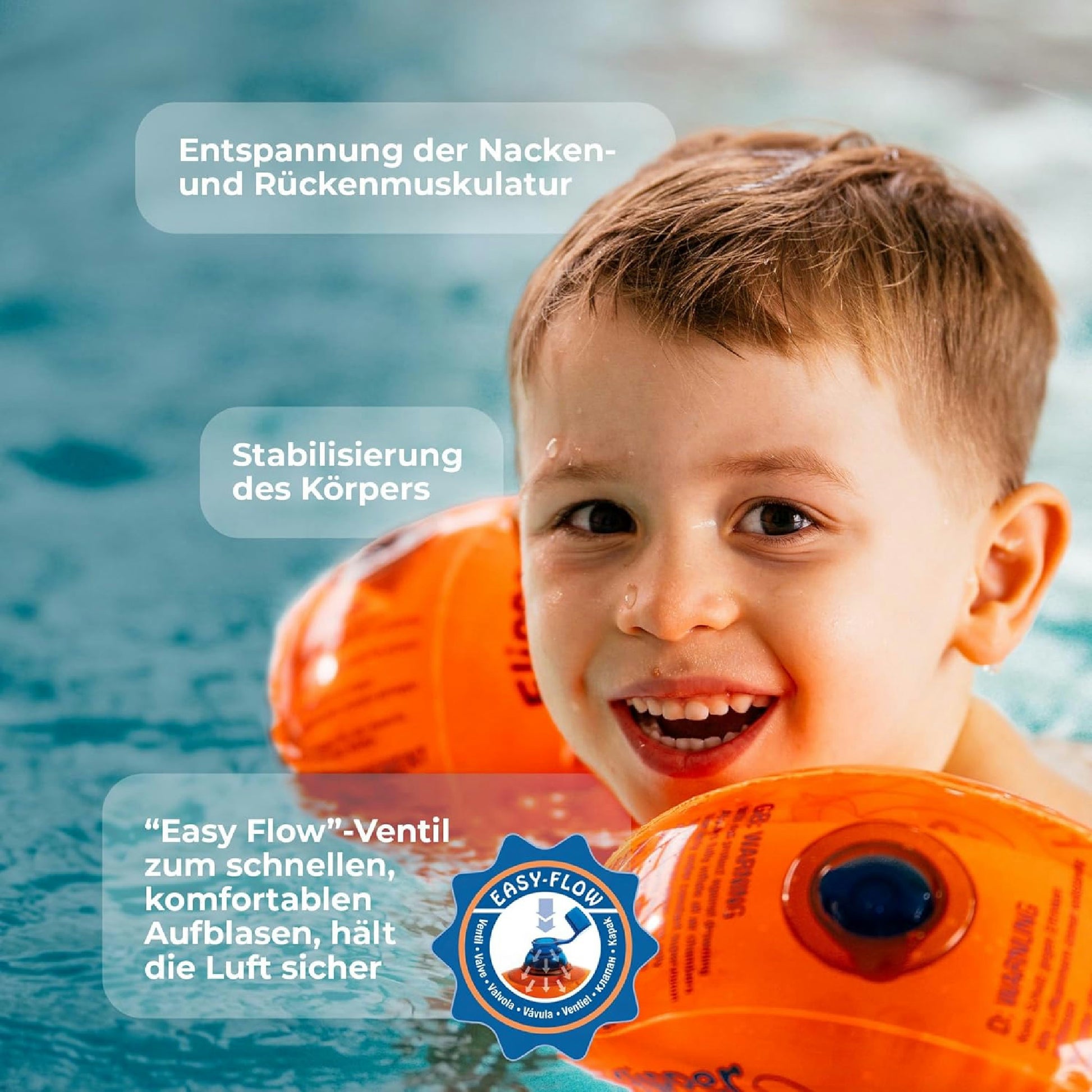 Flipper SwimSafe - Schwimmhilfe für Kleinkinder, Schwimmflügel mit unzerbrechlichem PE-Schaumkern zum Schwimmen Lernen, Testsieger Stiftung Warentest 05/2024, Orange Hauptansicht