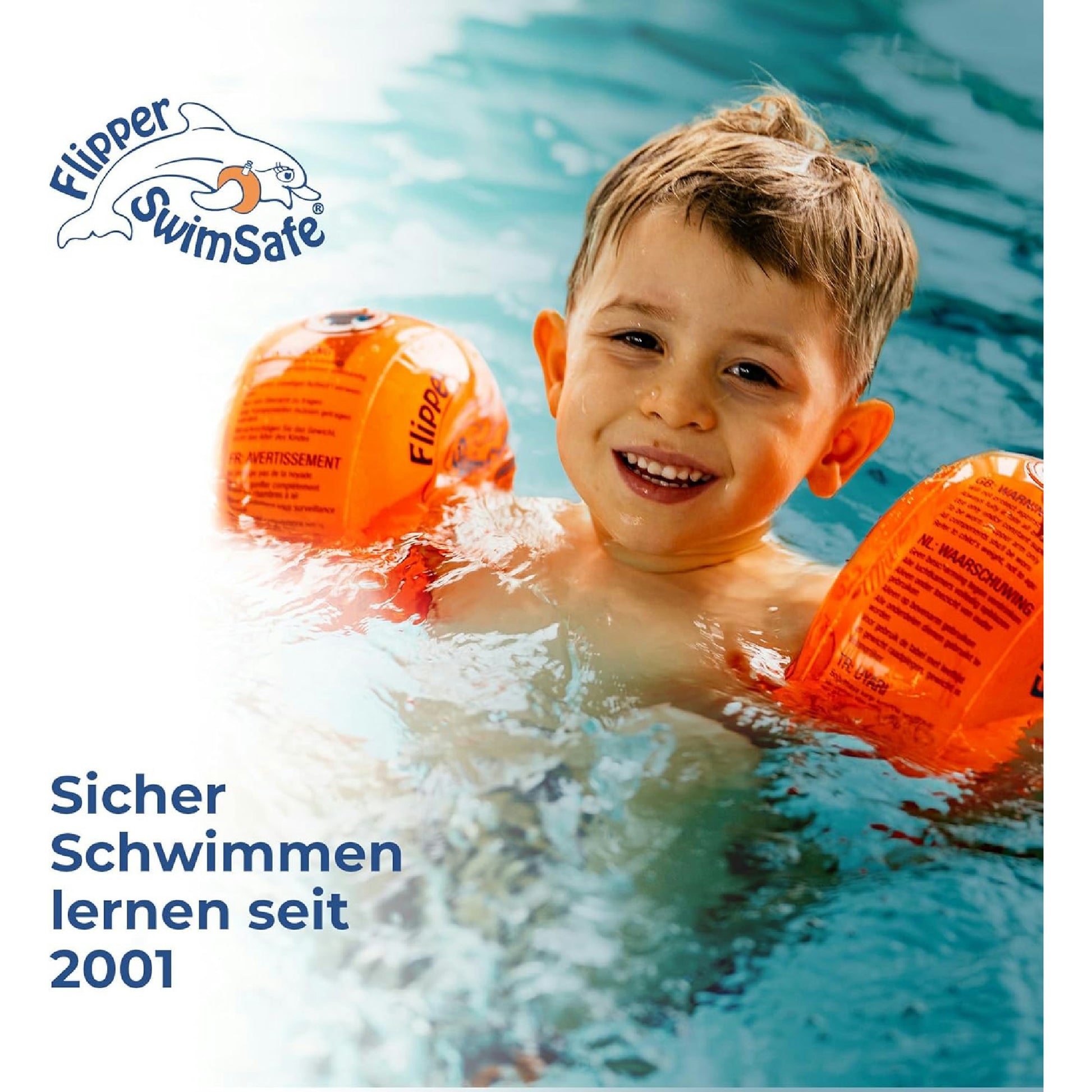 Flipper SwimSafe - Schwimmhilfe für Kleinkinder, Schwimmflügel mit unzerbrechlichem PE-Schaumkern zum Schwimmen Lernen, Testsieger Stiftung Warentest 05/2024, Orange Hauptansicht