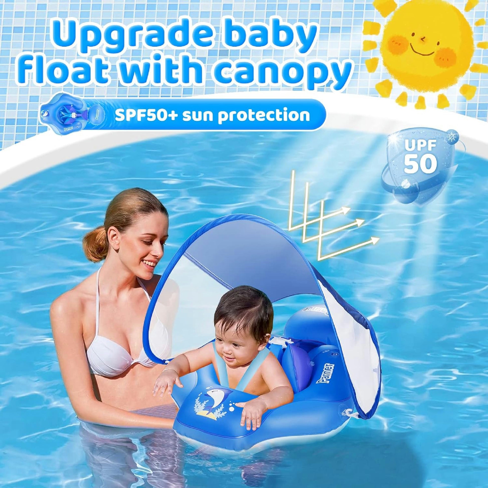 Parner Baby Schwimmring mit verstellbare Schultergurte, Schwimmreifen Baby, Baby Float Aufblasbare schwimmreifen Baby für Baby ab 3-36 Monate (blue S) Hauptansicht