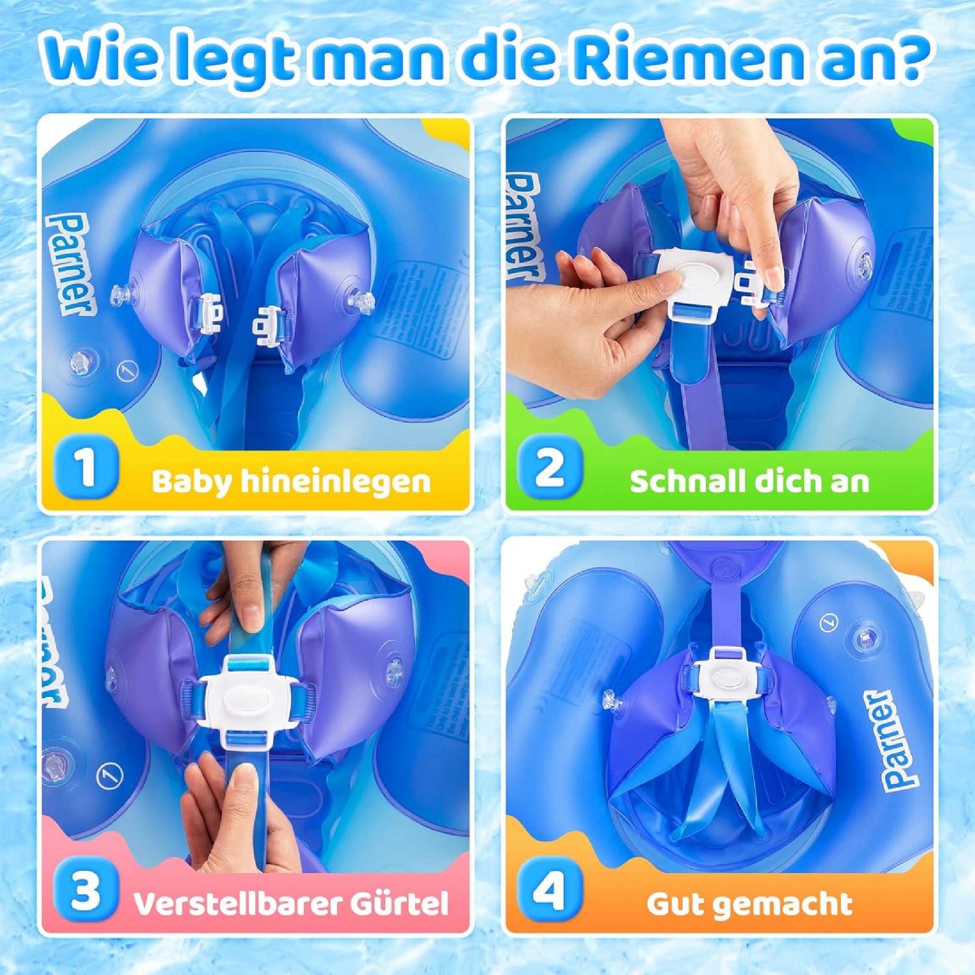 Parner Baby Schwimmring mit verstellbare Schultergurte, Schwimmreifen Baby, Baby Float Aufblasbare schwimmreifen Baby für Baby ab 3-36 Monate (blue S) Hauptansicht