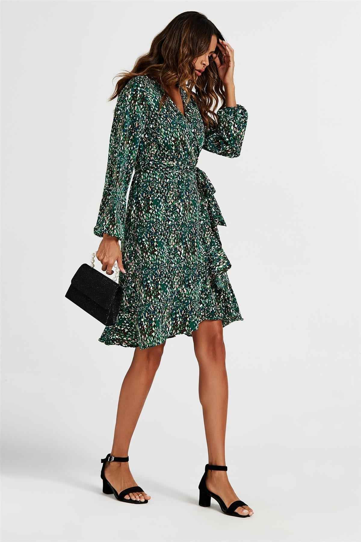 Wrap Top Midi Dress In Green