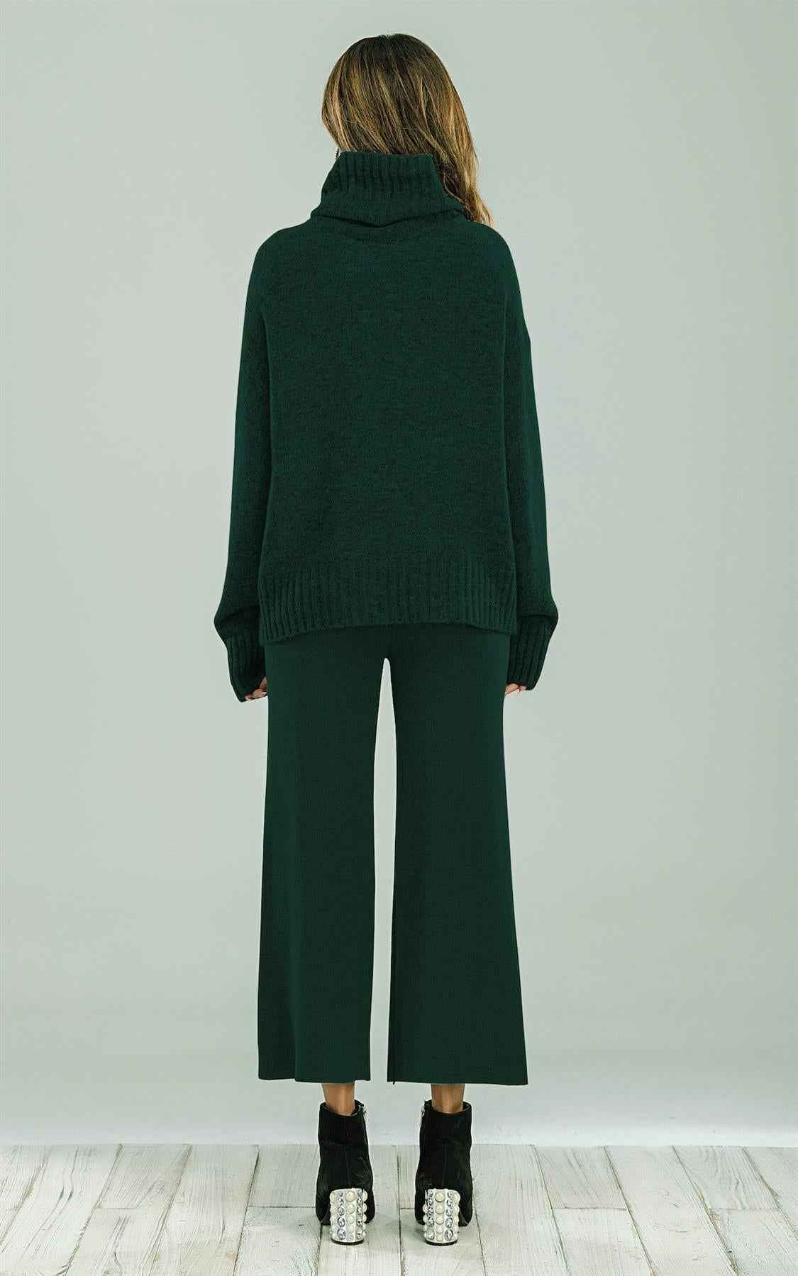 Wool Blended Jumper Top With High Neck In Dark Green