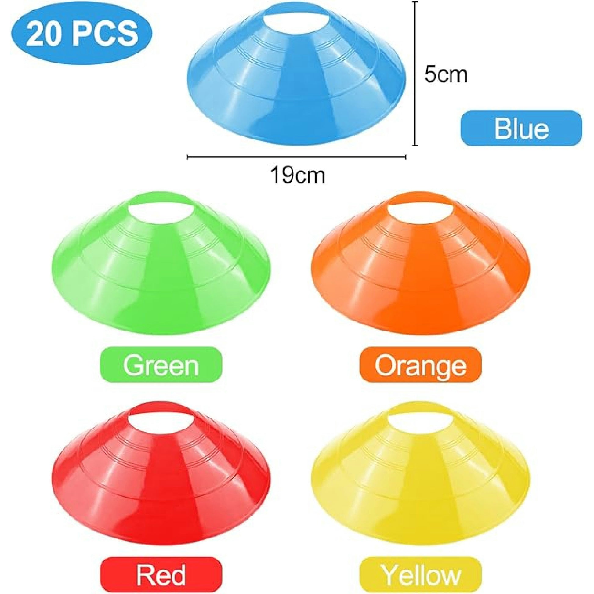 Fousenuk Lot de 20 Plots de Marquage pour Football Cône, 5 Couleurs Plots Sport avec Sac en Filet, Disques d'Entraînement, Cones de Sport pour Délimitation Entraînement Football Hauptansicht