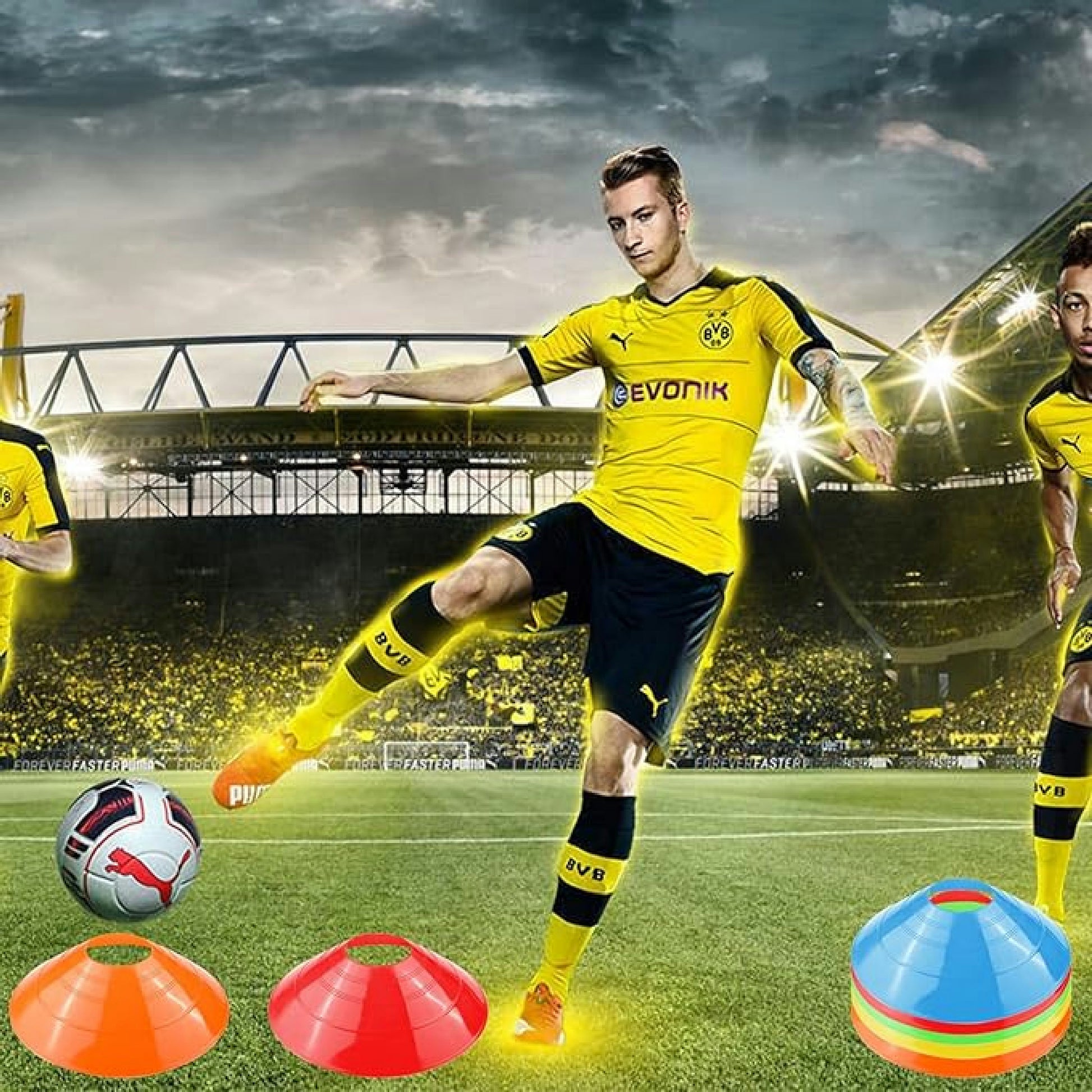 Fousenuk Lot de 20 Plots de Marquage pour Football Cône, 5 Couleurs Plots Sport avec Sac en Filet, Disques d'Entraînement, Cones de Sport pour Délimitation Entraînement Football Hauptansicht