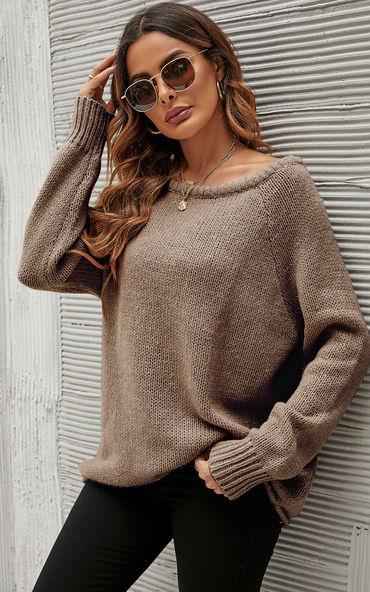Comfy Jumper Top In Dark Beige