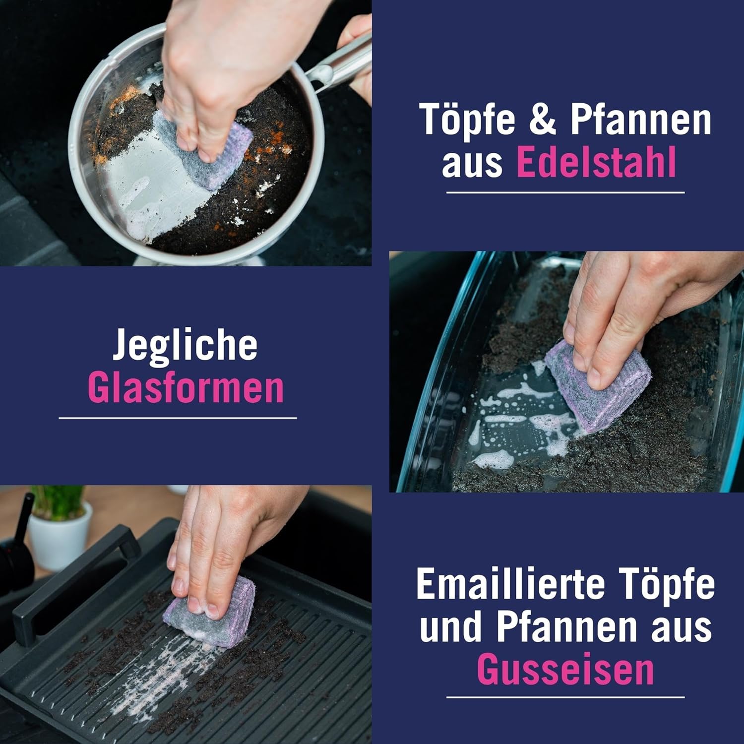 abrazo Reinigungskissen für Töpfe und Pfannen, orange, starke Reinigungswirkung