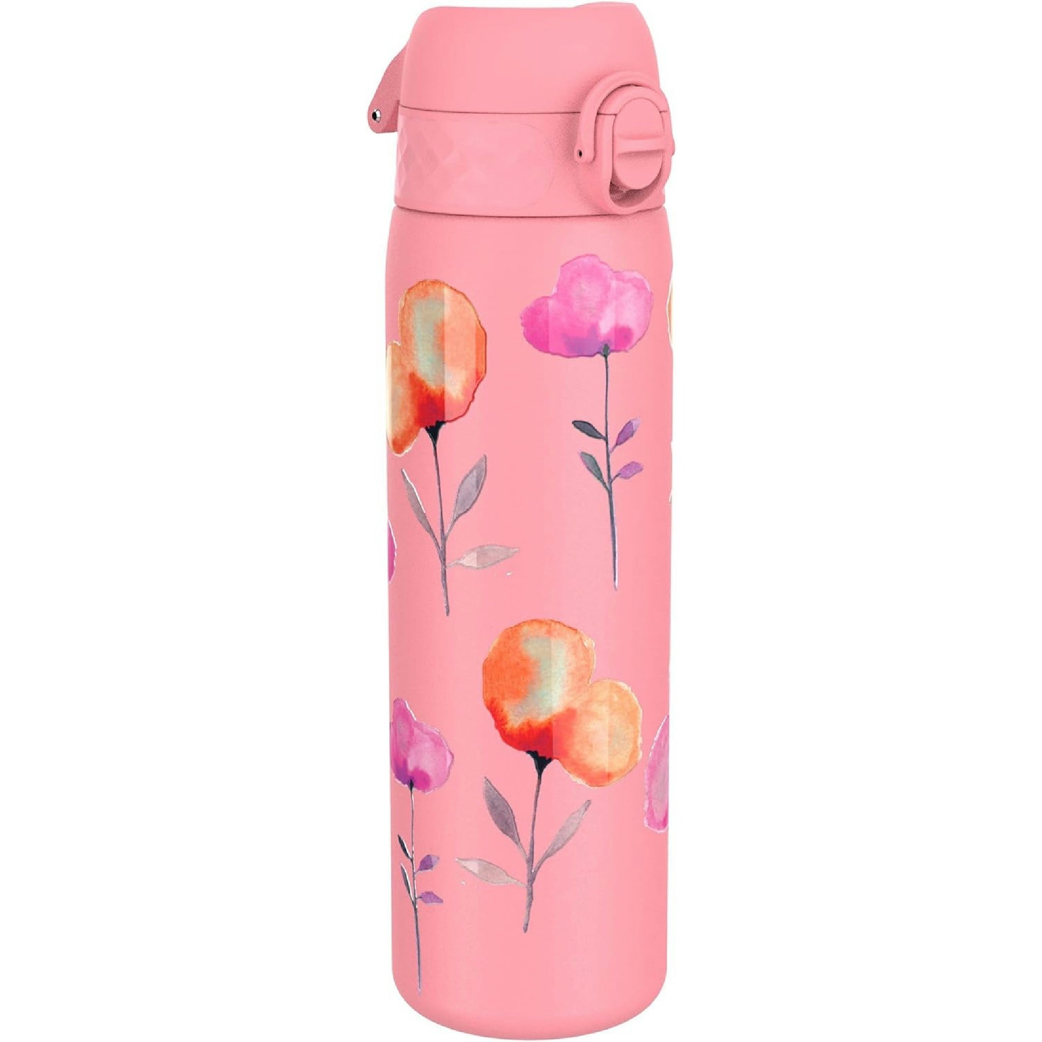 ION8 Stahl-Trinkflasche, 600 ml, Auslaufsicher, Einhandöffnung, Sichere Verriegelung, Spülmaschinenfest, Klappdeckel, Tragegriff, Leicht zu Reinigen, Langlebig, Blume-Design Hauptansicht
