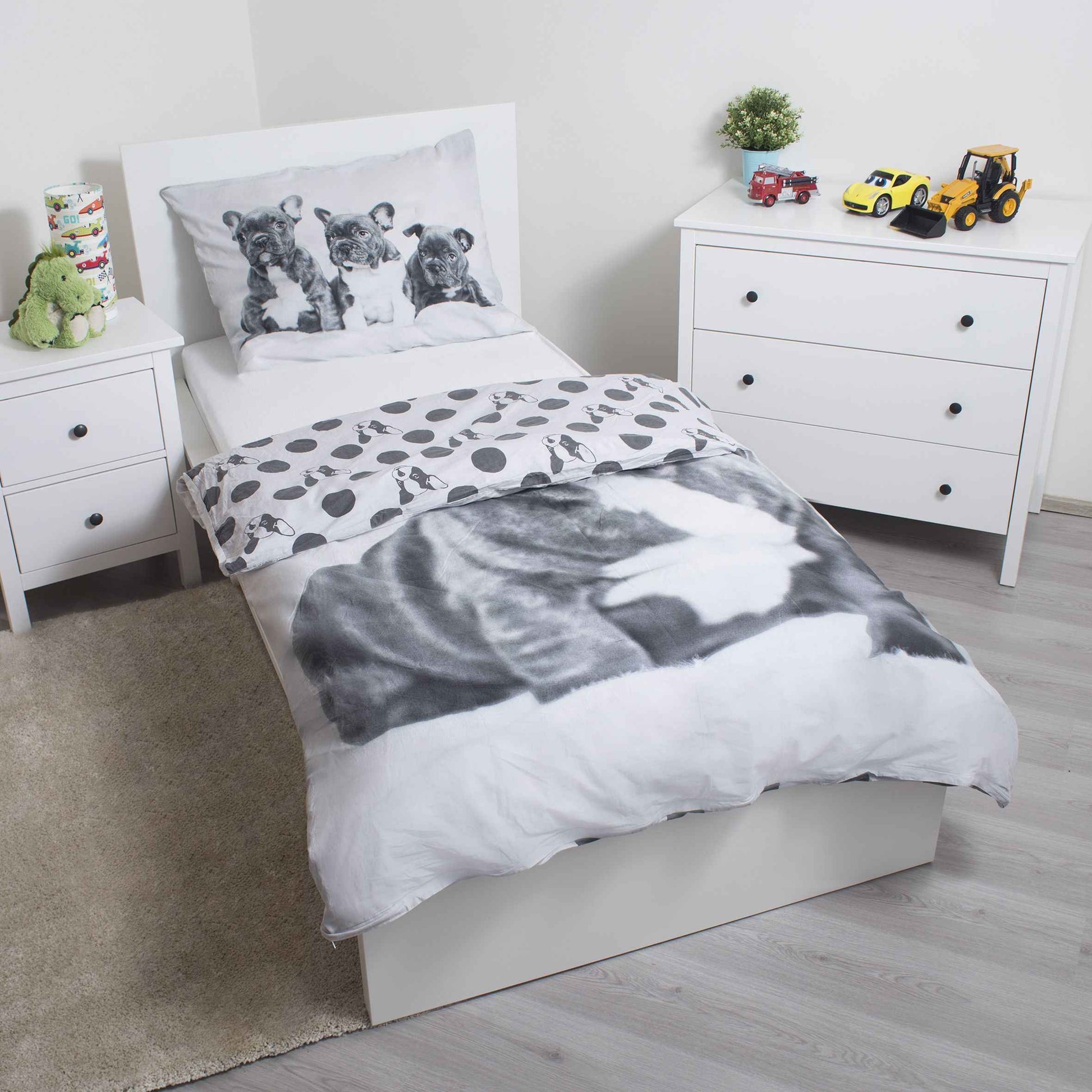 Bulldogge Bettwäsche - weiche Baumwolle 140x200 cm Kissen und Decke