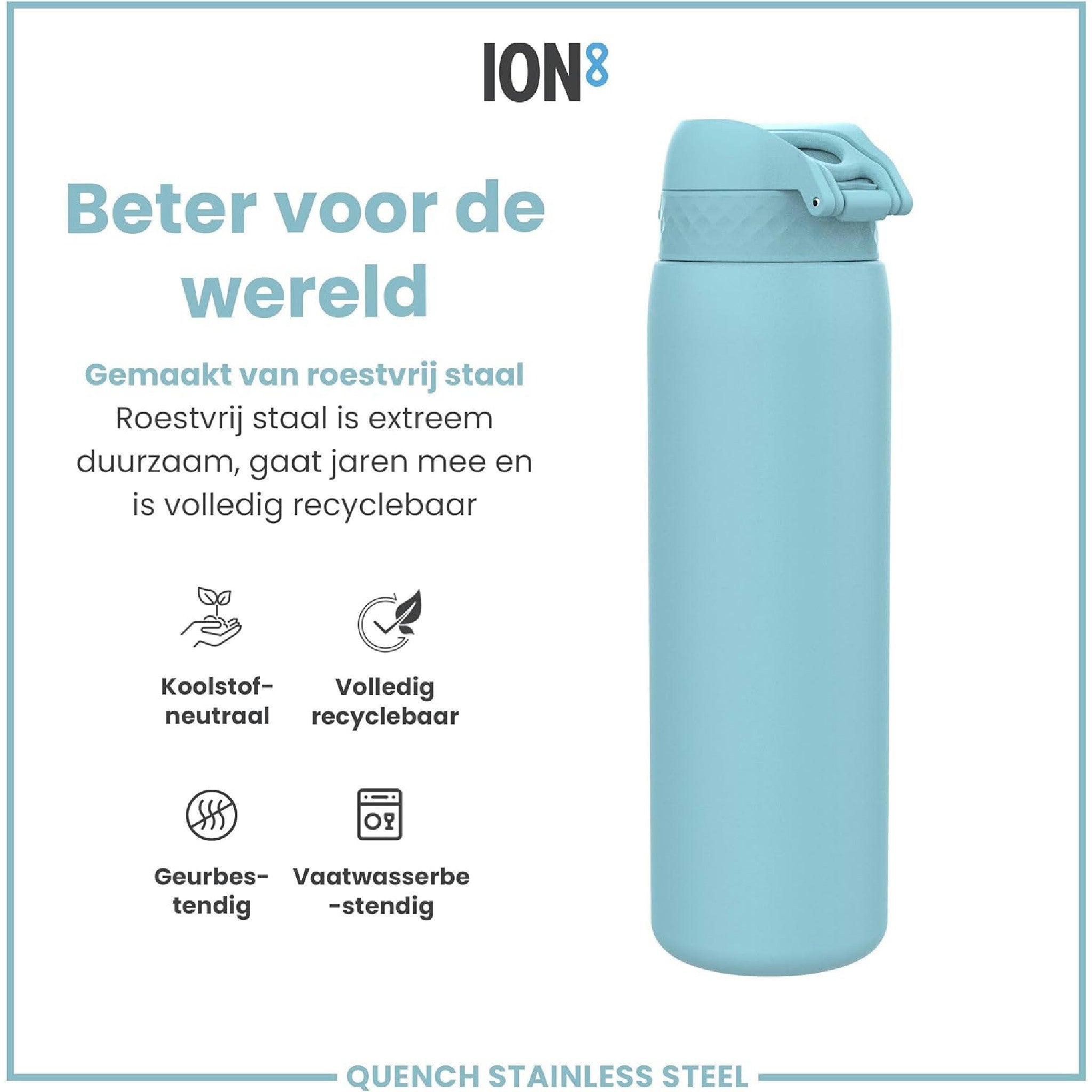 Ion8 Gourde Inox 1 Litre, Anti-Fuite, Facile à Ouvrir, Verrouillage Sécurisé, Lavable au Lave-Vaisselle, Poignée de Transport, Durable et Résistant aux Rayures, Acier Inoxydable, 1200ml, Bleu D'Alaska Hauptansicht