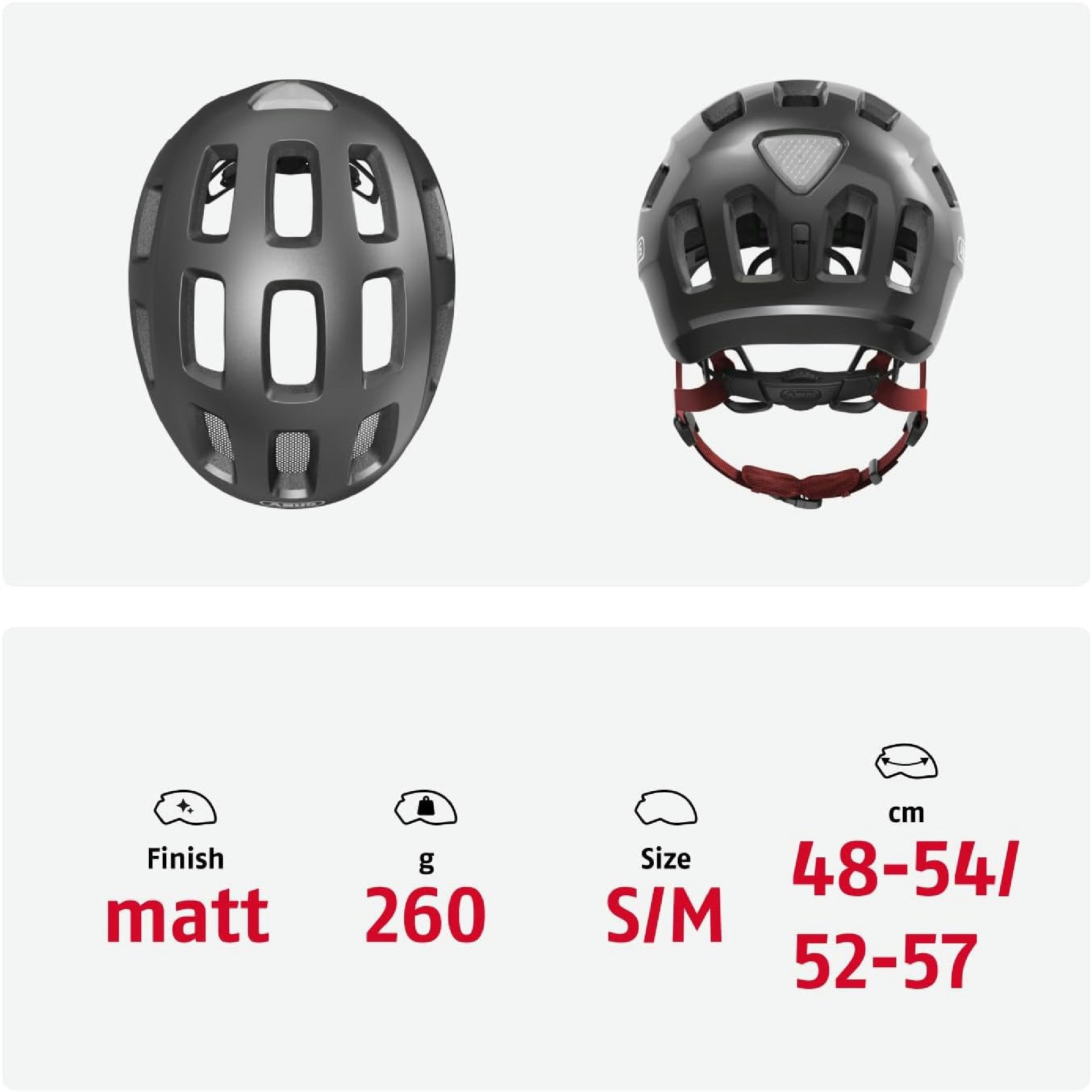 ABUS Fahrradhelm Youn-I 2.0 - mit Licht für Kinder, Jugendliche und junge Erwachsene - für Mädels und Jungs - Titan (funkelnd), Größe M Hauptansicht