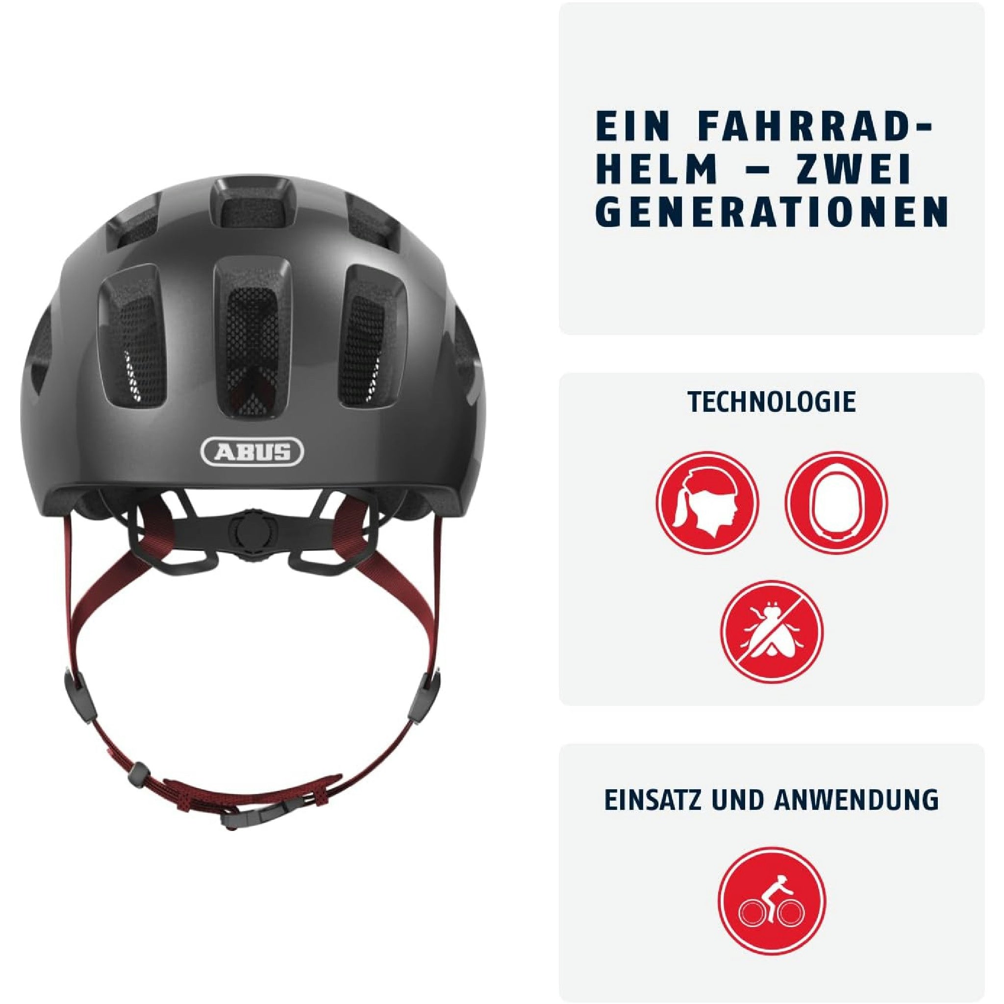 ABUS Fahrradhelm Youn-I 2.0 - mit Licht für Kinder, Jugendliche und junge Erwachsene - für Mädels und Jungs - Titan (funkelnd), Größe M Hauptansicht