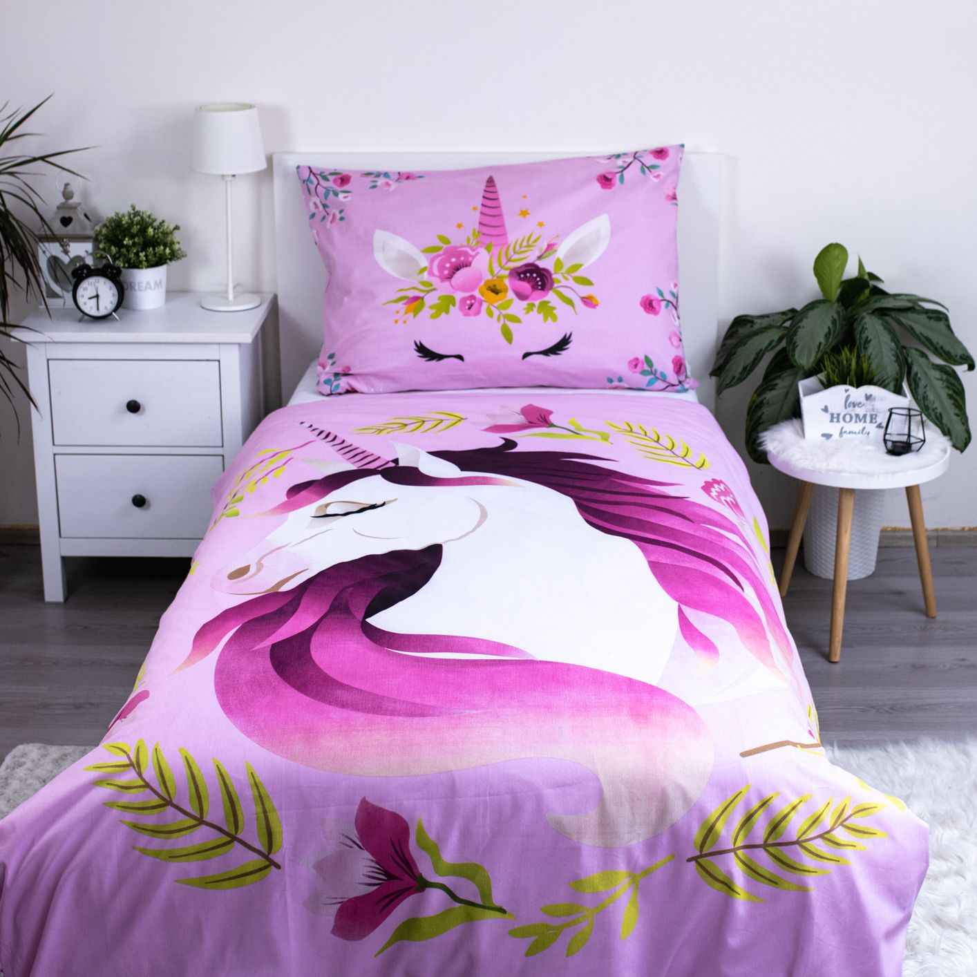 Einhorn Bettwäsche Mädchen - 140x200 cm weiche Baumwolle Kissen und Decke