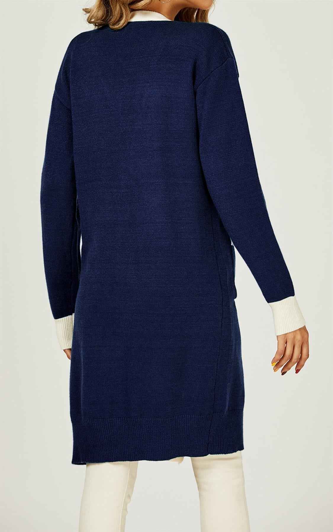 Cream Stripe Cardigan In Navy