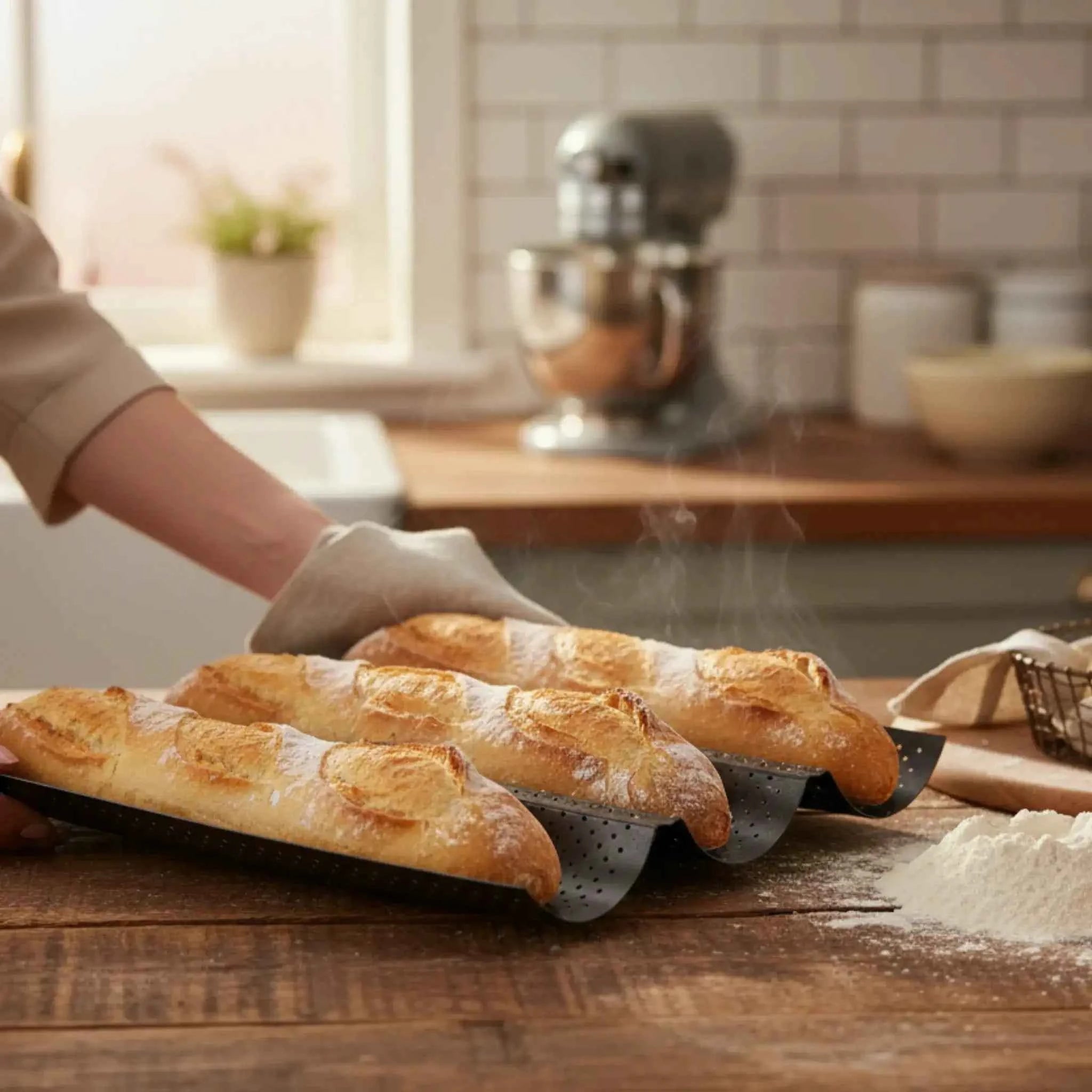 Baguette Baguetteform Blech für 3 Baguettes antihaft beschichtet Baguetteblech