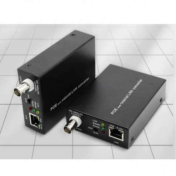 SYSTEM-S 75 Ohm IP Extender Set LAN RJ45 zu BNC Koaxialkabel in Schwarz