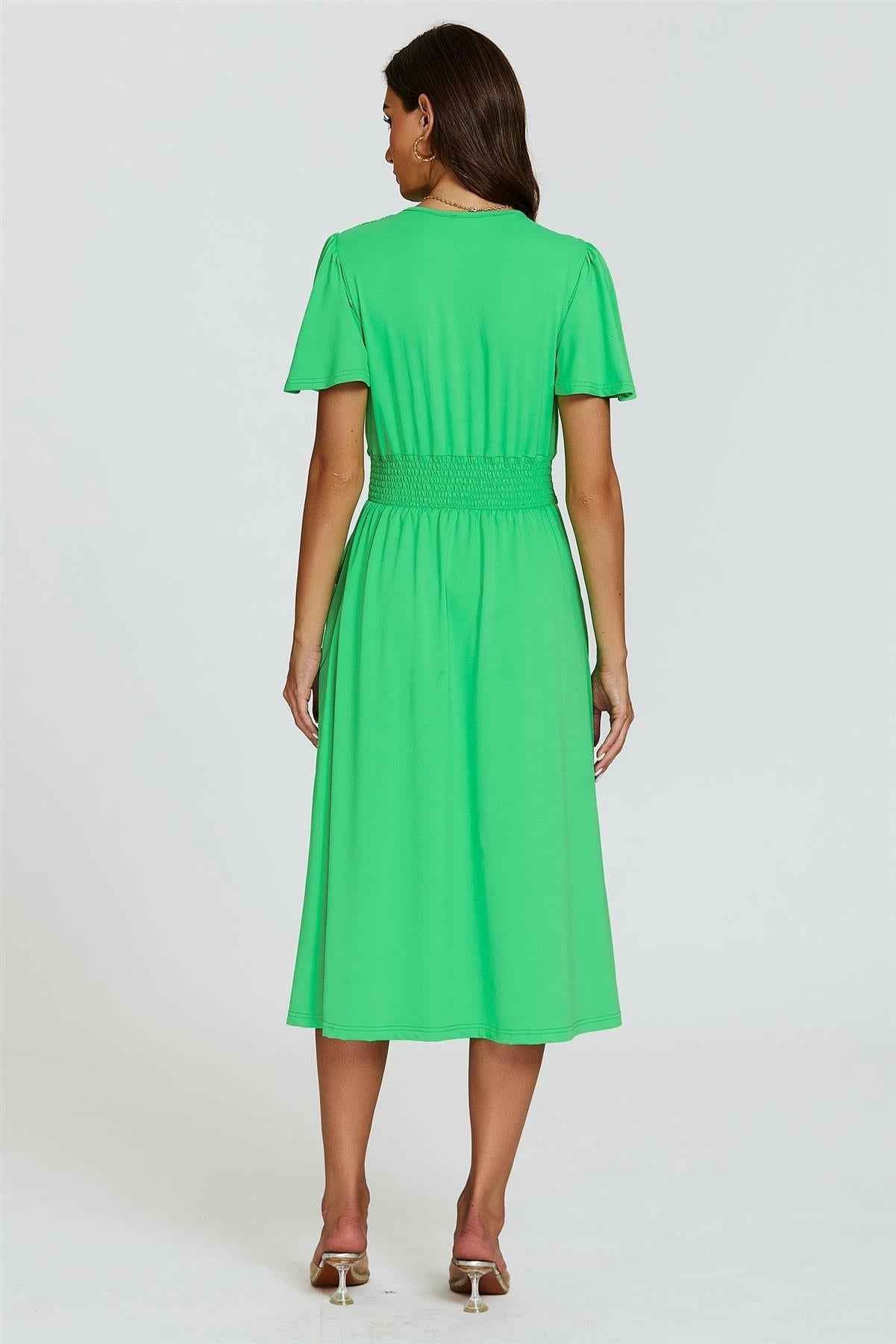 Angel Sleeve Jersey Midi Dress In Green
