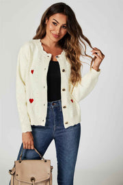 Heart Embroidered Knitted Cardigan In Cream