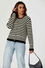Geo Pattern Knitted Cardigan In Black