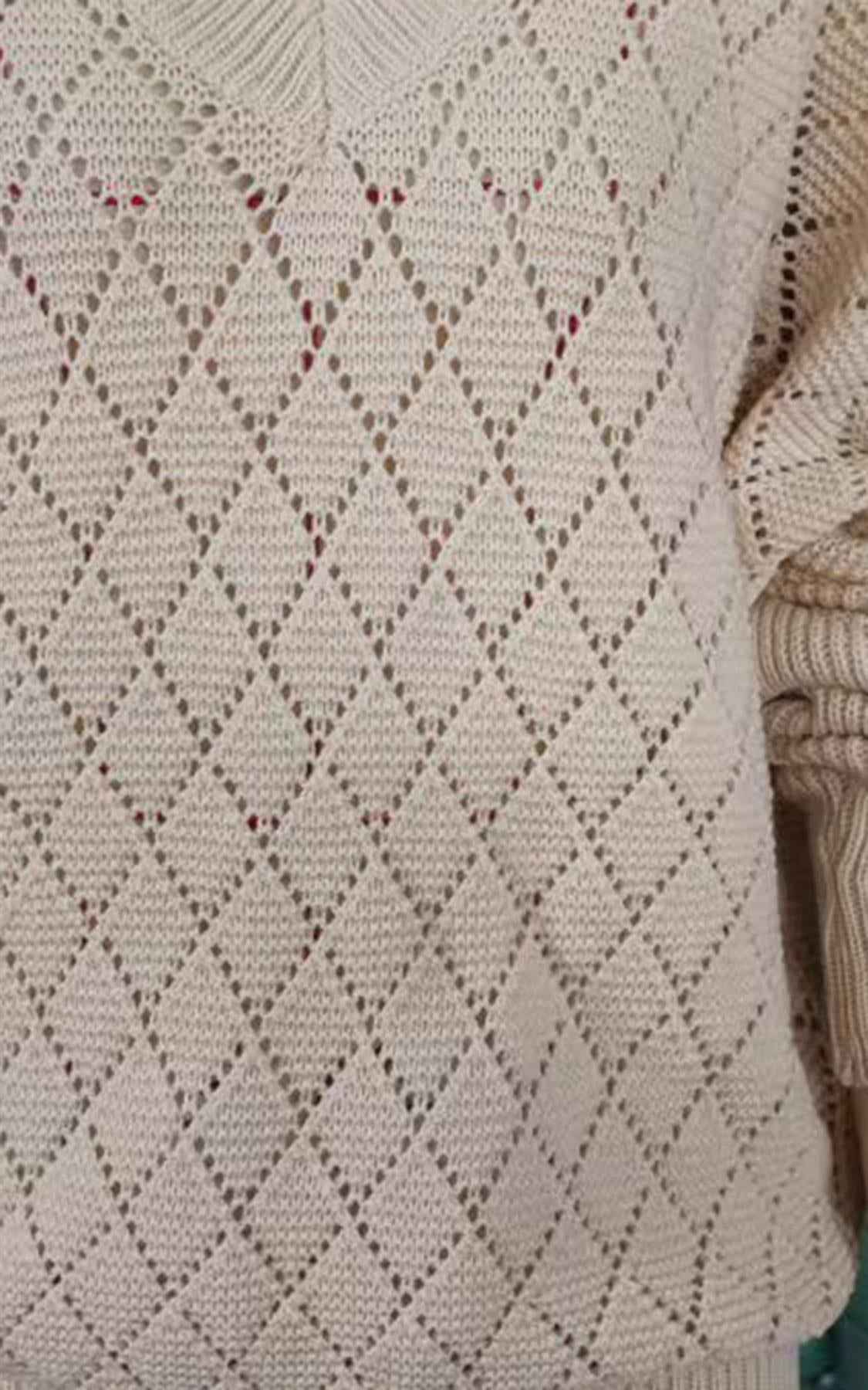 Pointelle Striped Sheer Jumper In Beige