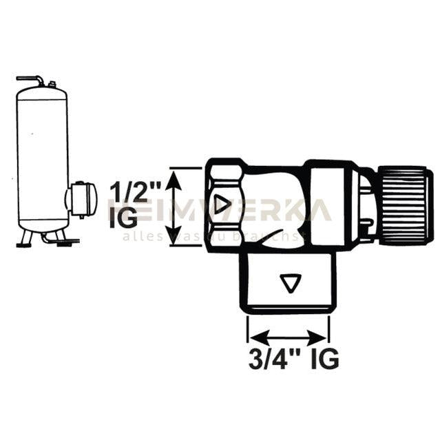 Caleffi Membran-Sicherheitsventil, seitliche Ansicht, langlebige Materialien