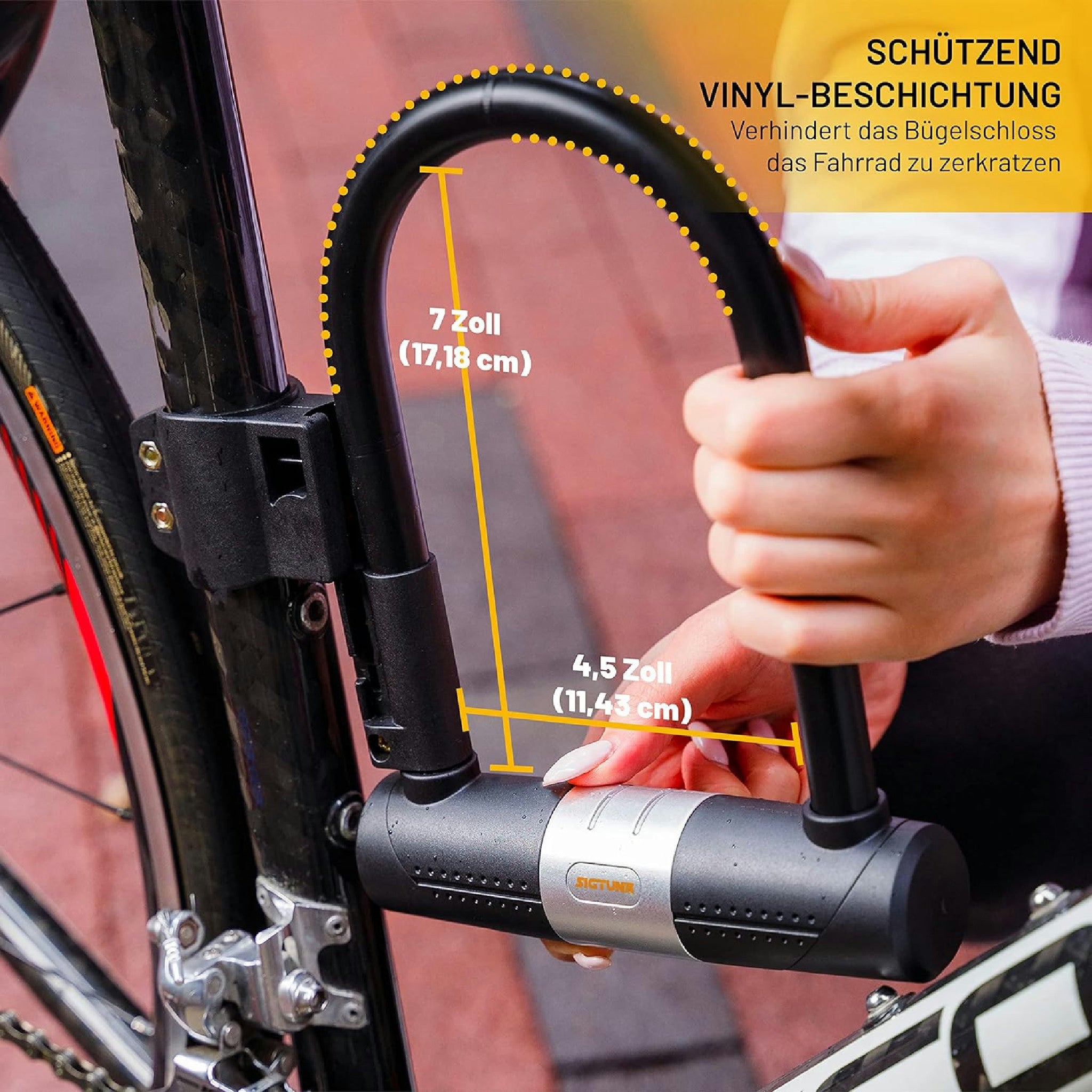 SIGTUNA Antivol Velo avec 1,2m Câble, 16 mm Robuste Antivol de Vélo et Support, 3 Clés de Haute Sécurité pour Vélo de Route, Vélo Pliant, Moto (Jaune) Hauptansicht