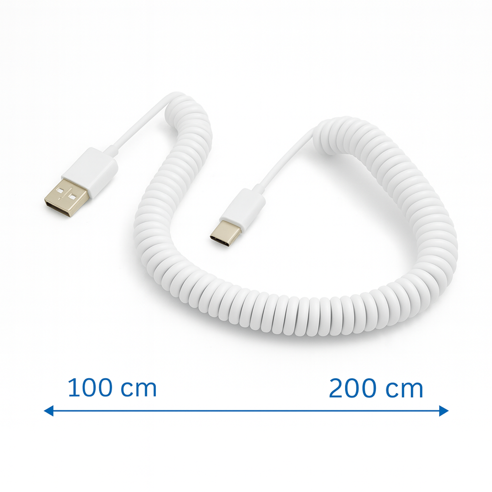 Spiralkabel USB-C auf USB-A 100–200 cm weiß USB 2.0 | System-S