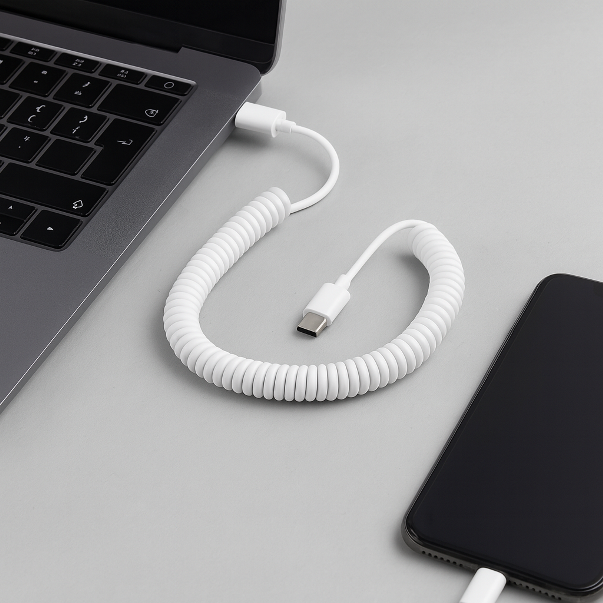Spiralkabel USB-C auf USB-A 100–200 cm weiß USB 2.0 | System-S
