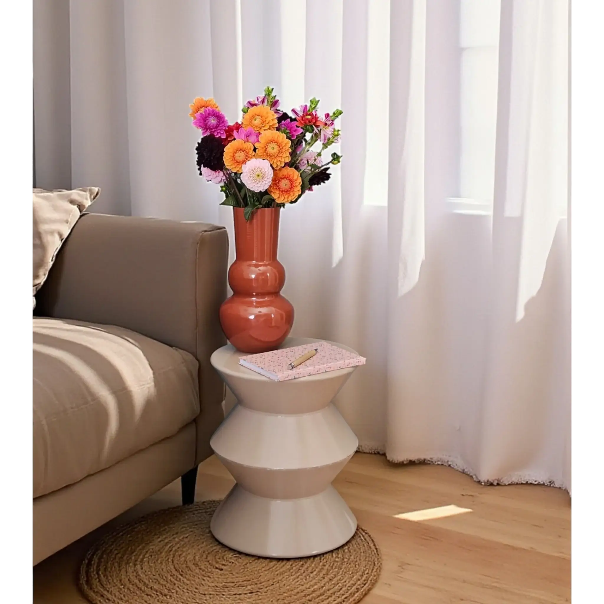 Beistelltisch rund Metall beige 37x30 cm Retro-Design | Miamonda