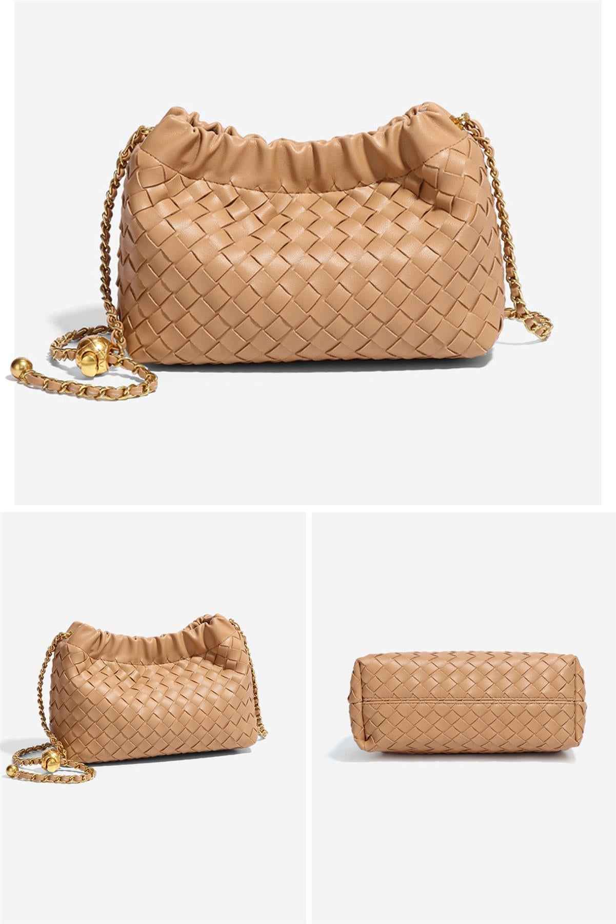 Braided Crossbody Small Dumpling Bag In Camel