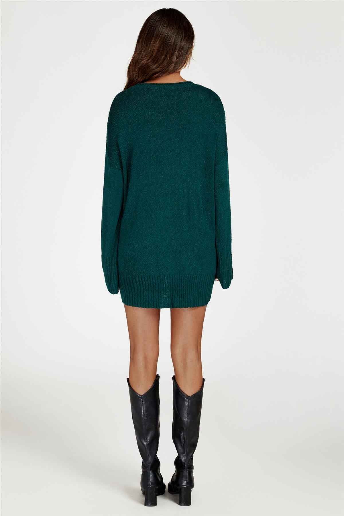 Knit Crew Neck Extended Jumper In Dark Green