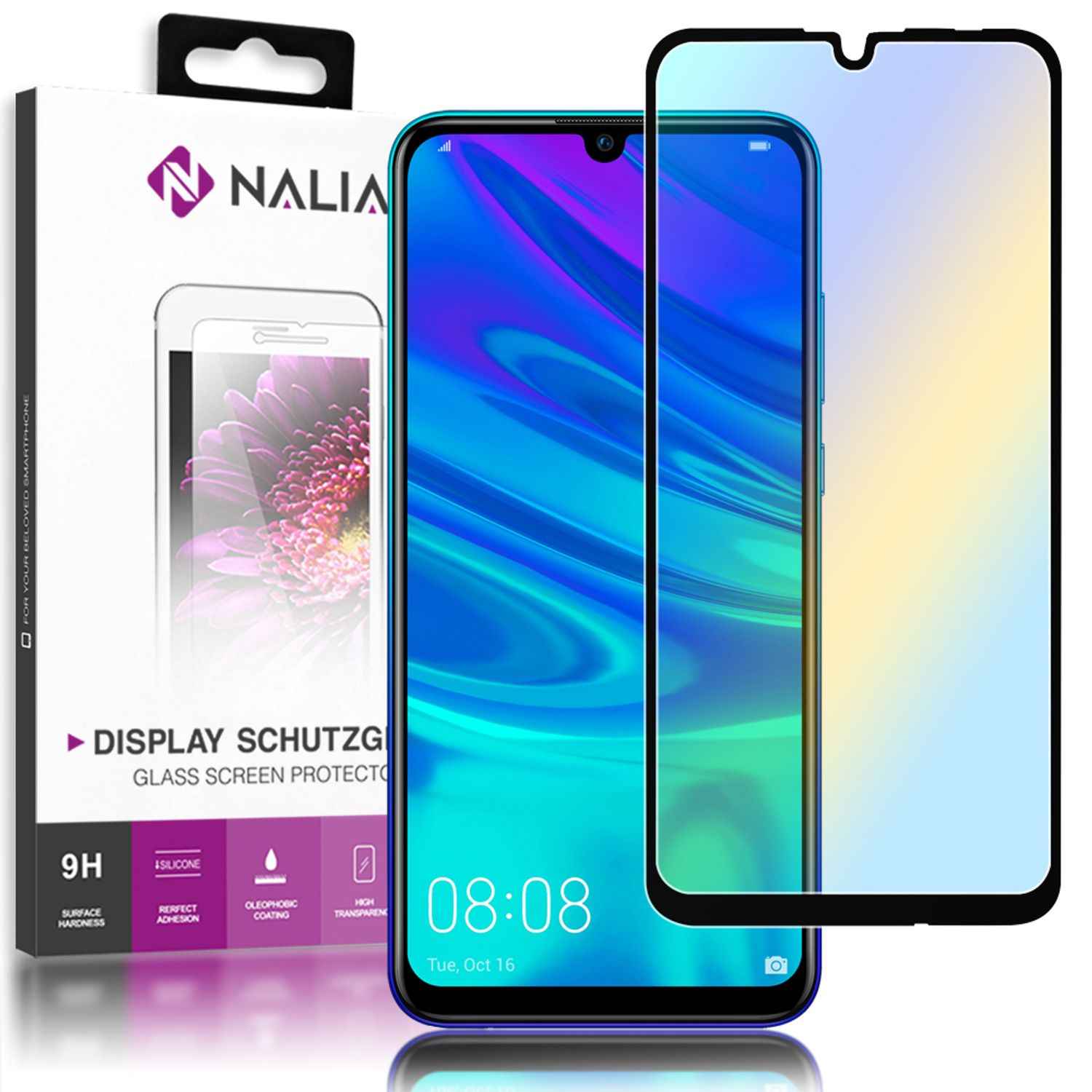 NALIA Schutz Glas für Huawei P smart 2019, 9H Full Cover Display Panzer Folie