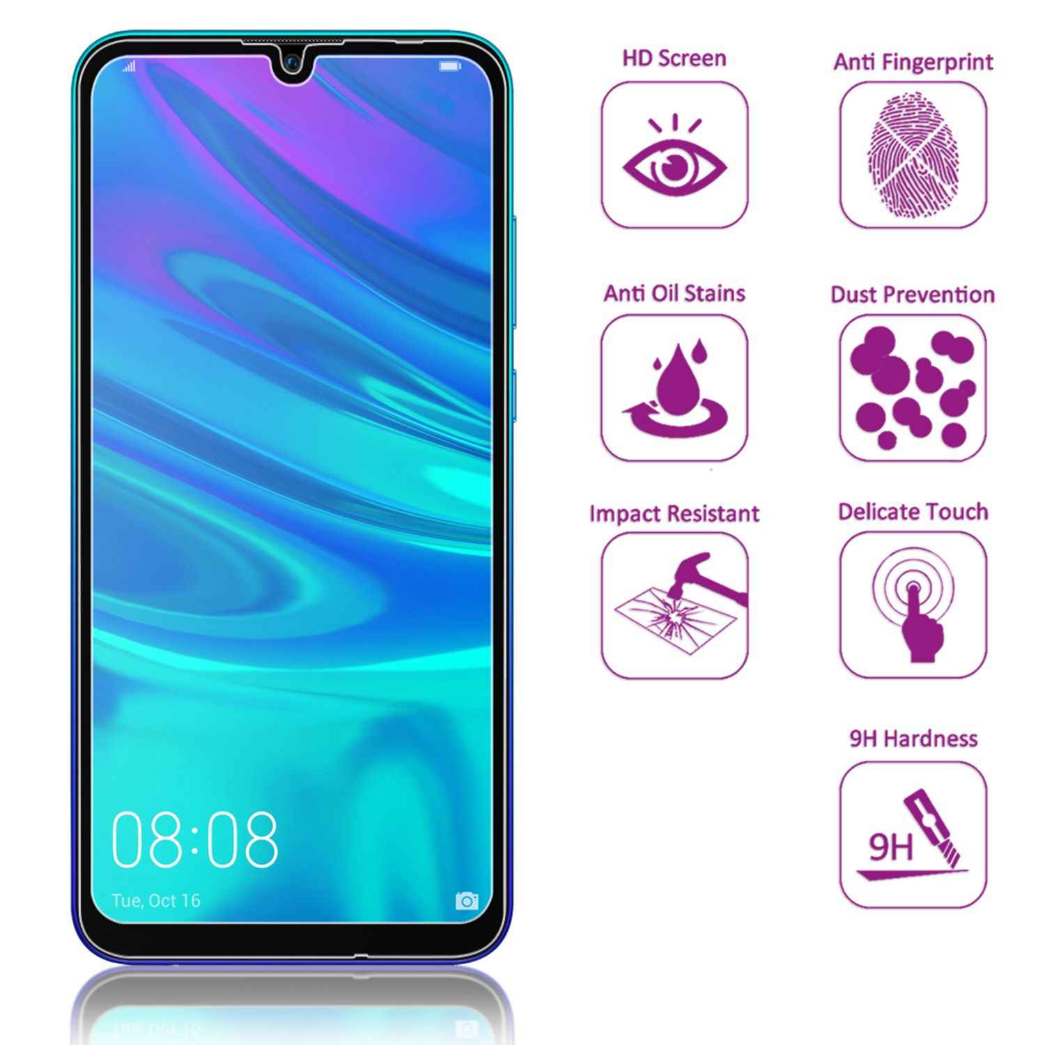 NALIA Schutz Glas für Huawei P smart 2019, 9H Full Cover Display Panzer Folie