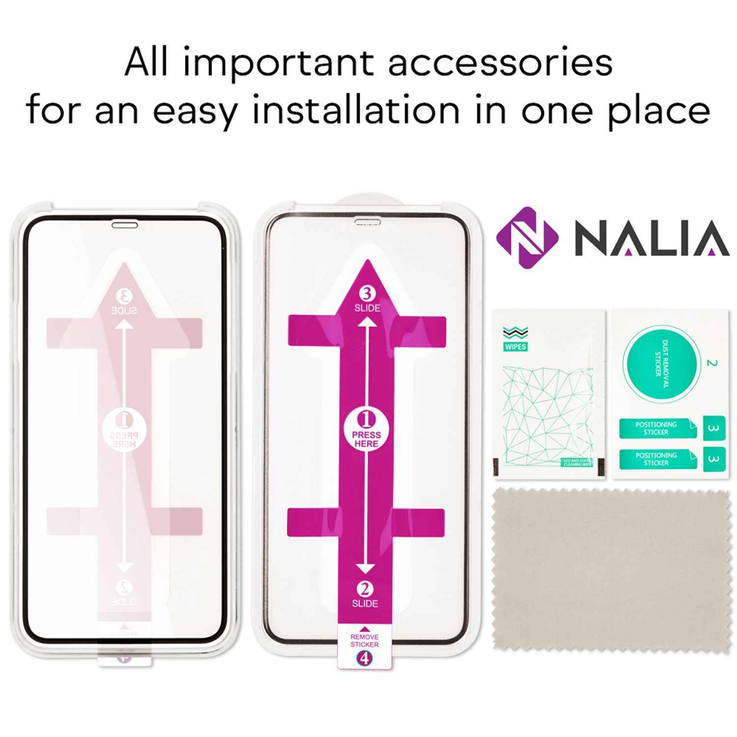 NALIA (2x) Schutzglas & Applikator - Set für iPhone 11 Pro / X / Xs, Handyschutz