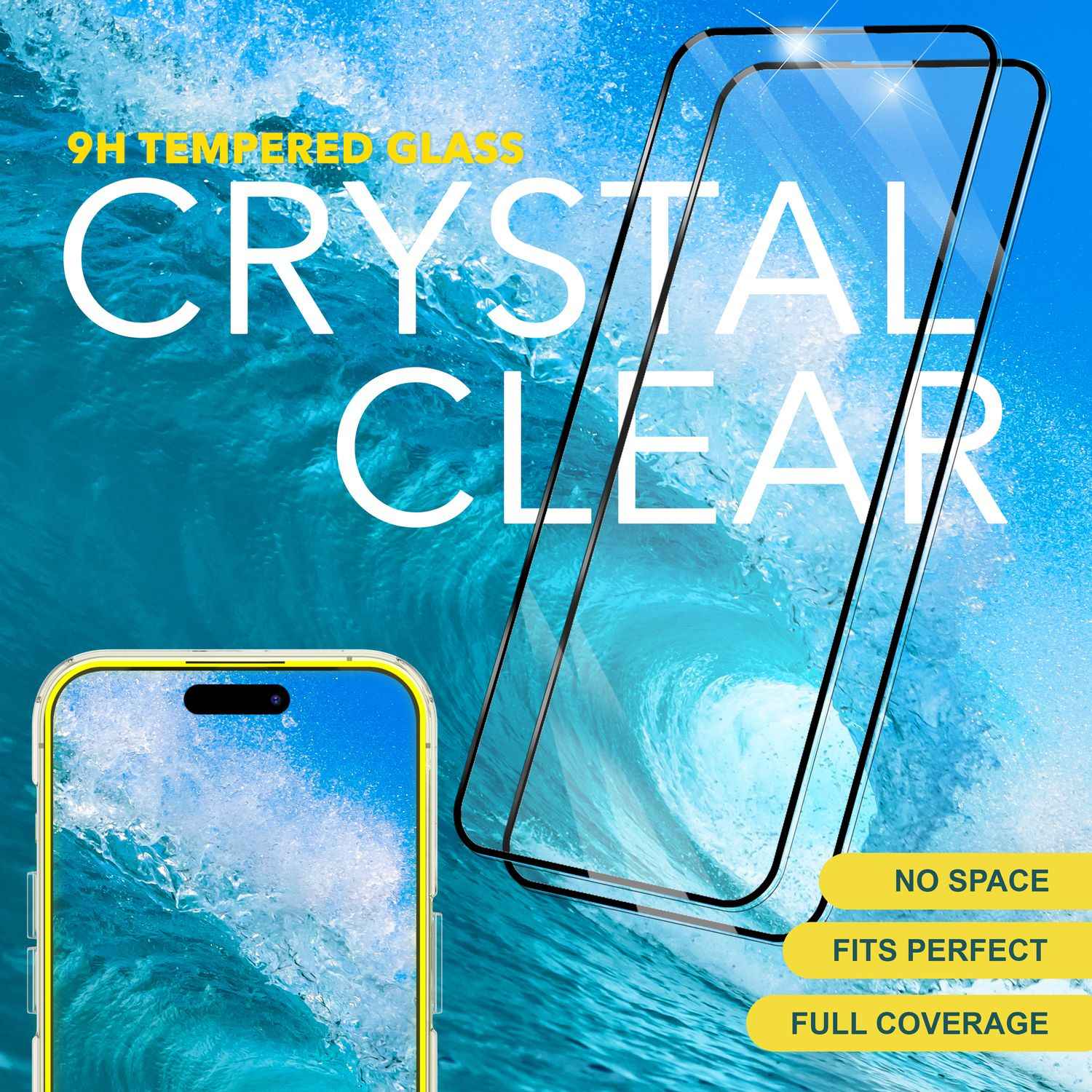 2x Schutzglas mit Applikator für iPhone 15 Pro 9H Full Display Schutz Glas Folie