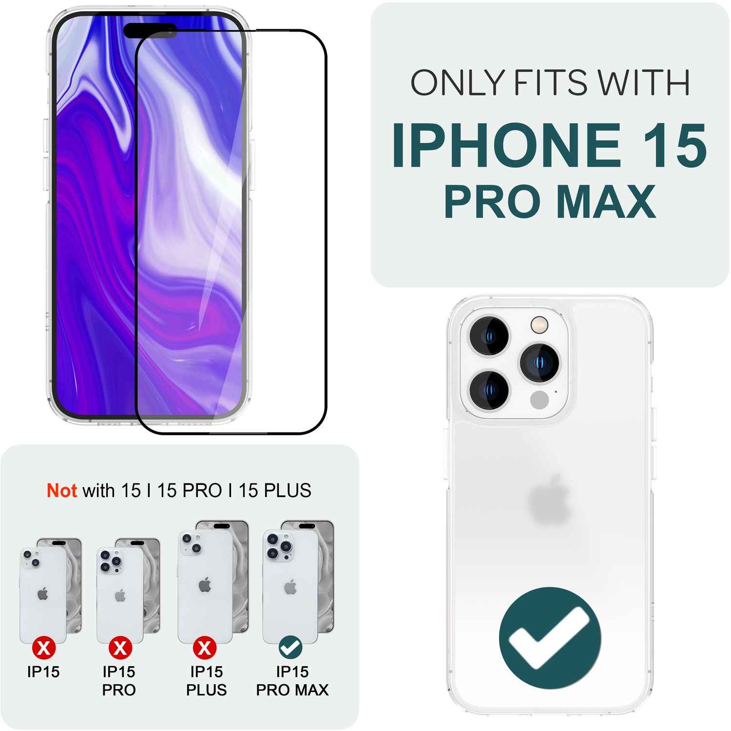 2x Schutzglas mit Applikator für iPhone 15 Pro Max 9H Display Schutz Glas Folie