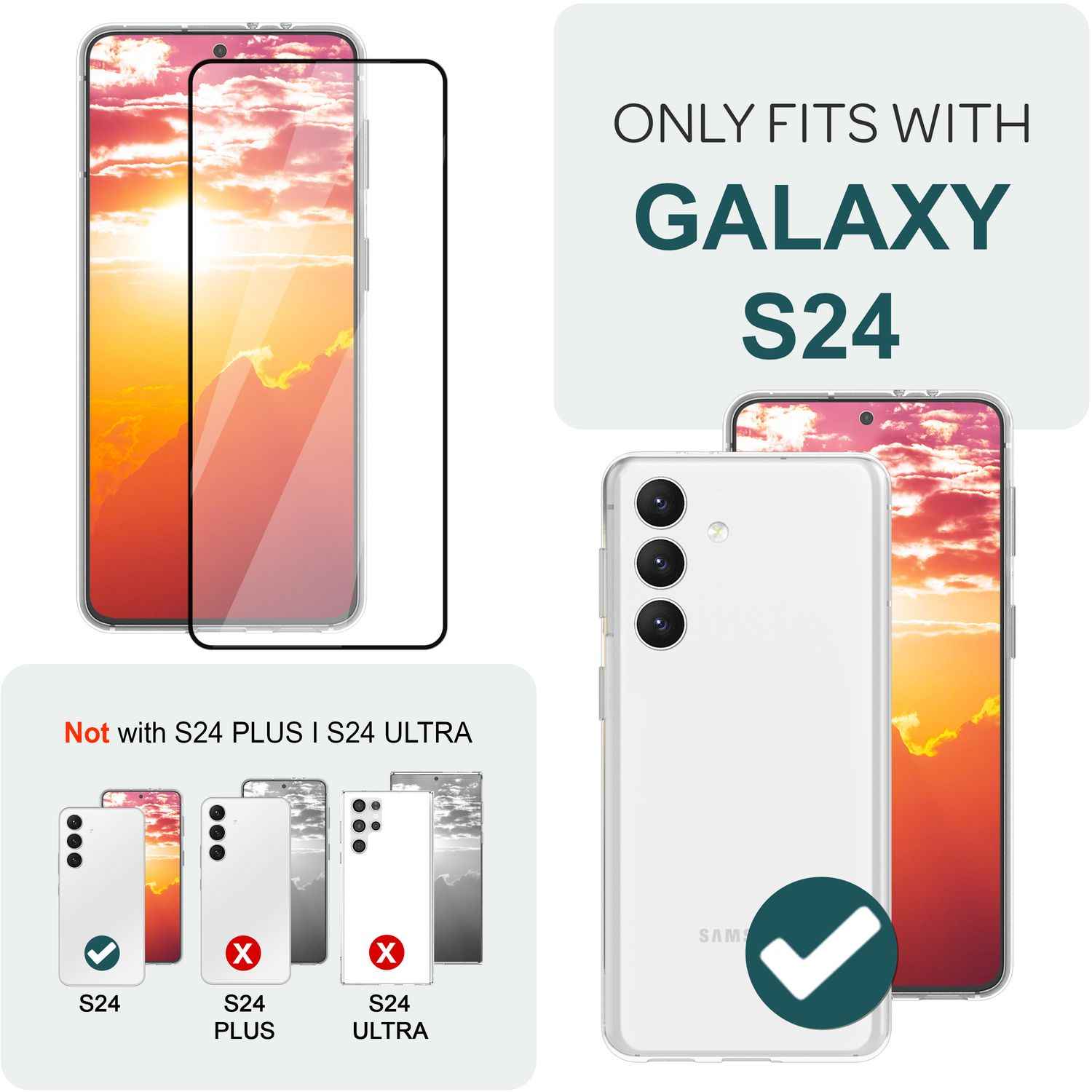 NALIA Set 2x Schutzglas & 1x Applikator für Samsung Galaxy S24 Glas, Klarer Displayschutz & Schablone, 9H Glasfolie