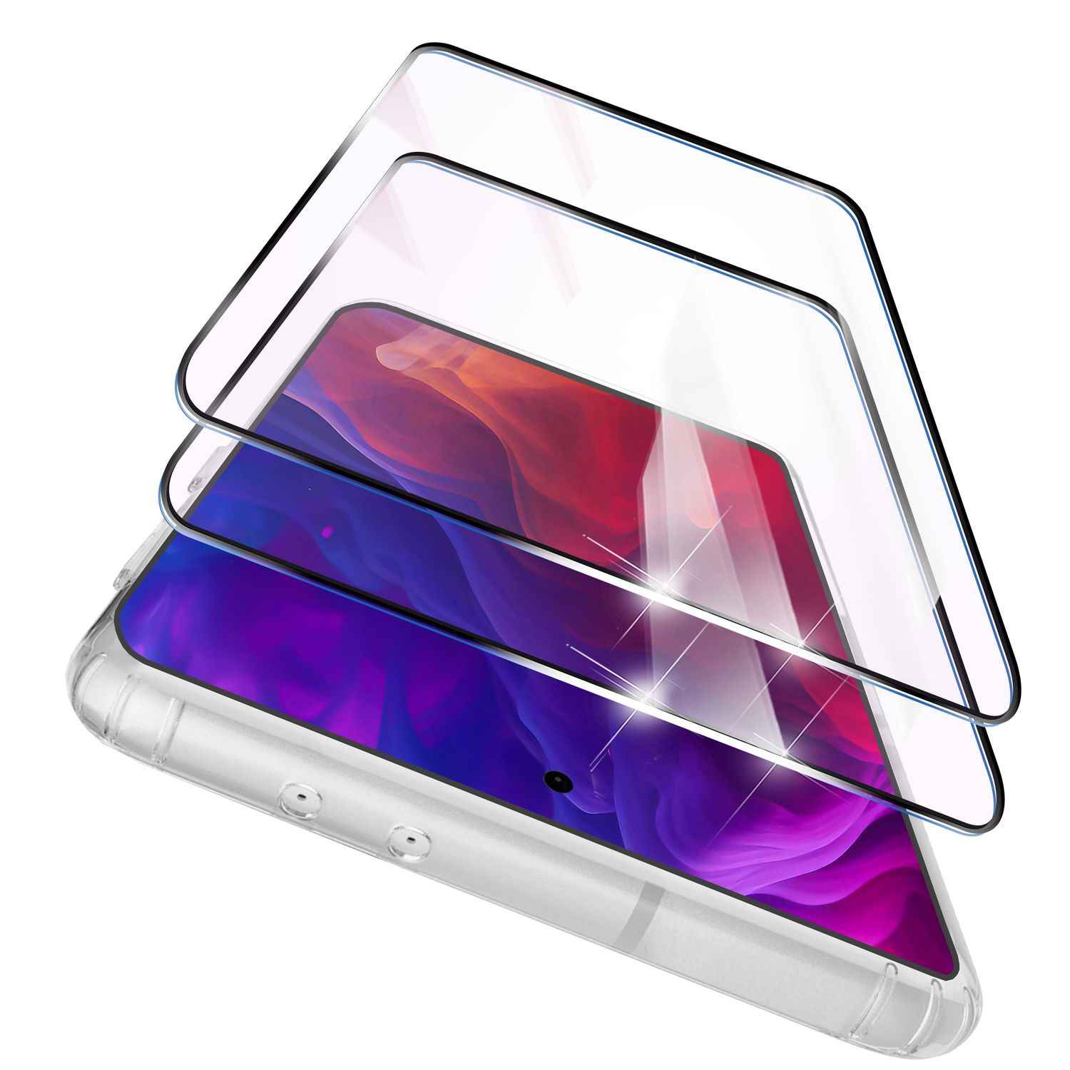 NALIA Set 2x Schutzglas & 1x Applikator für Samsung Galaxy S24 Glas, Klarer Displayschutz & Schablone, 9H Glasfolie