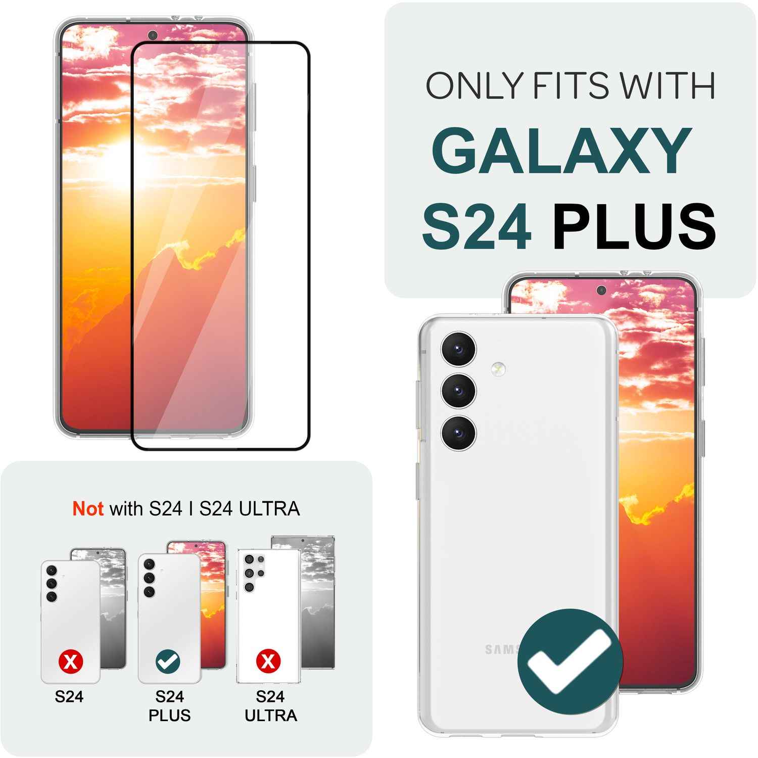 NALIA Set 2x Schutzglas & 1x Applikator für Samsung Galaxy S24 Plus Glas, Klarer Displayschutz & Schablone, 9H Glasfolie