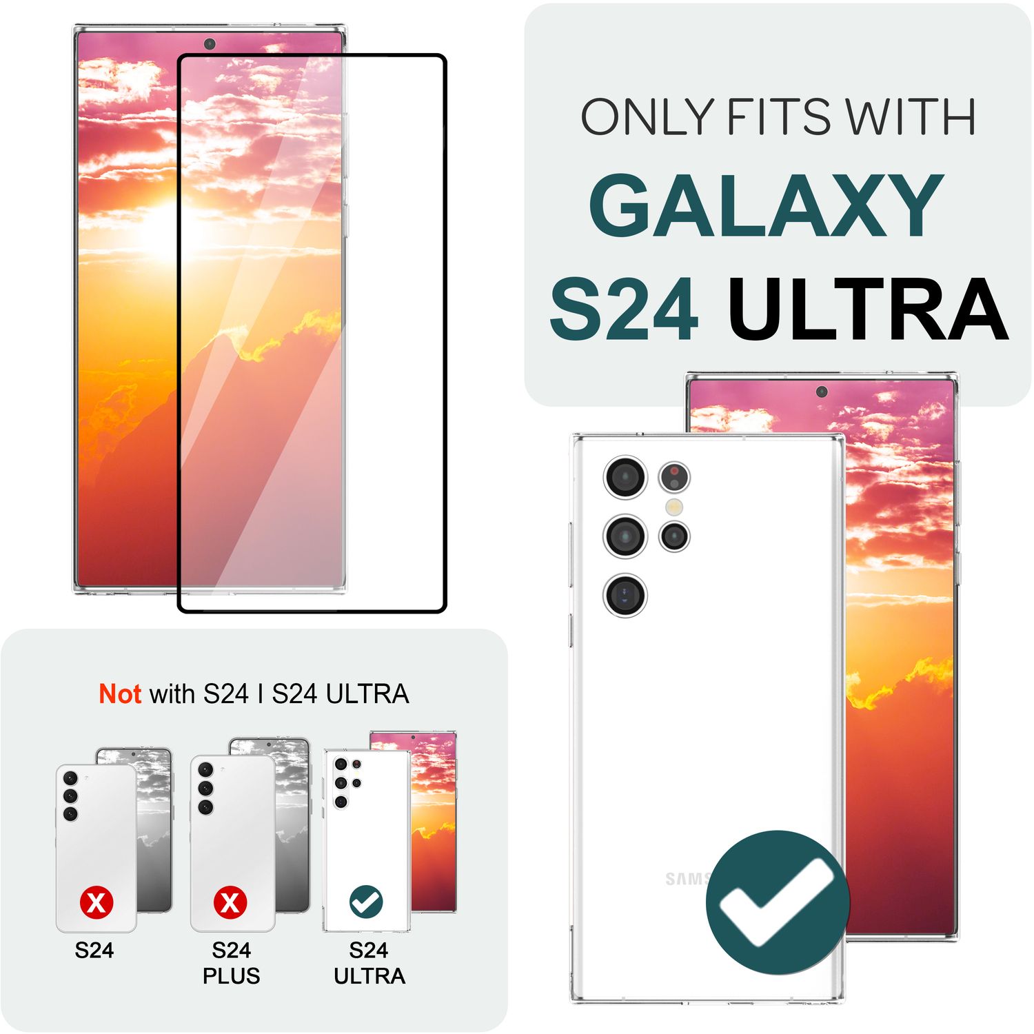 NALIA Displayschutz für Samsung Galaxy S24 Ultra, 2x klarer Glasfilm, 9H Härte
