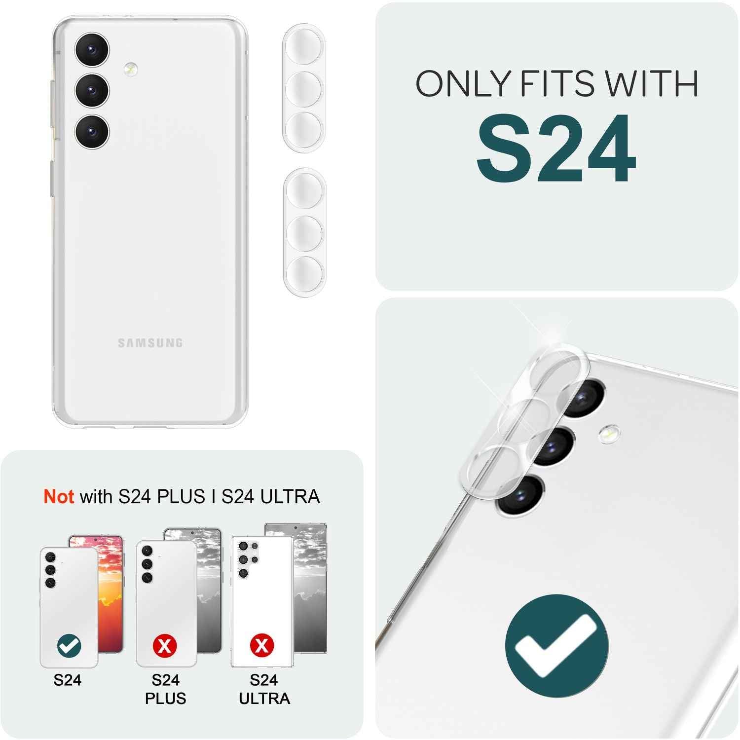 NALIA [2 Stück] Kamera-Schutzglas für Samsung Galaxy S24 Glas, Klarer Kratzfester 9H Linsen-Schutz für Rückkamera