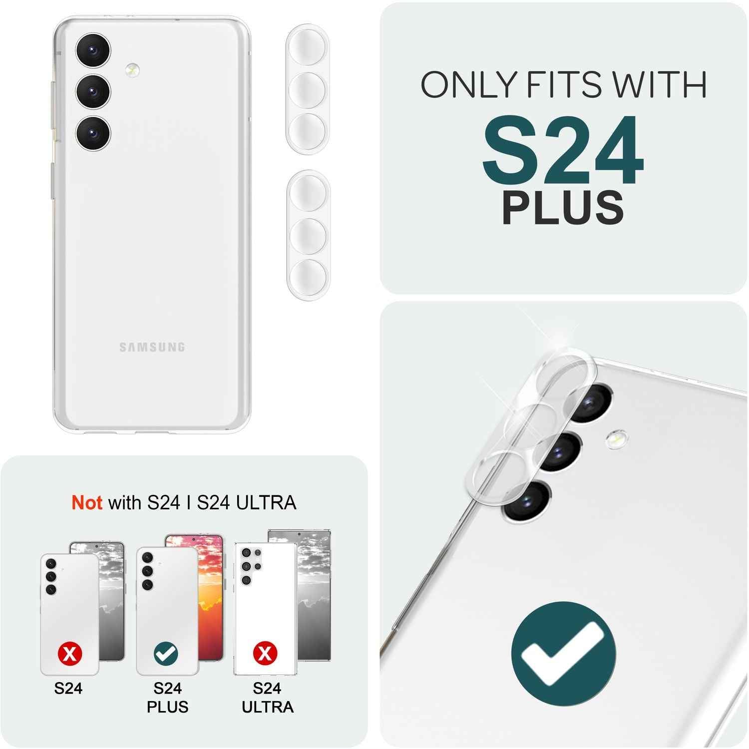 NALIA [2 Stück] Kamera-Schutzglas für Samsung Galaxy S24 Plus Glas, Klarer Kratzfester 9H Linsen-Schutz für Rückkamera
