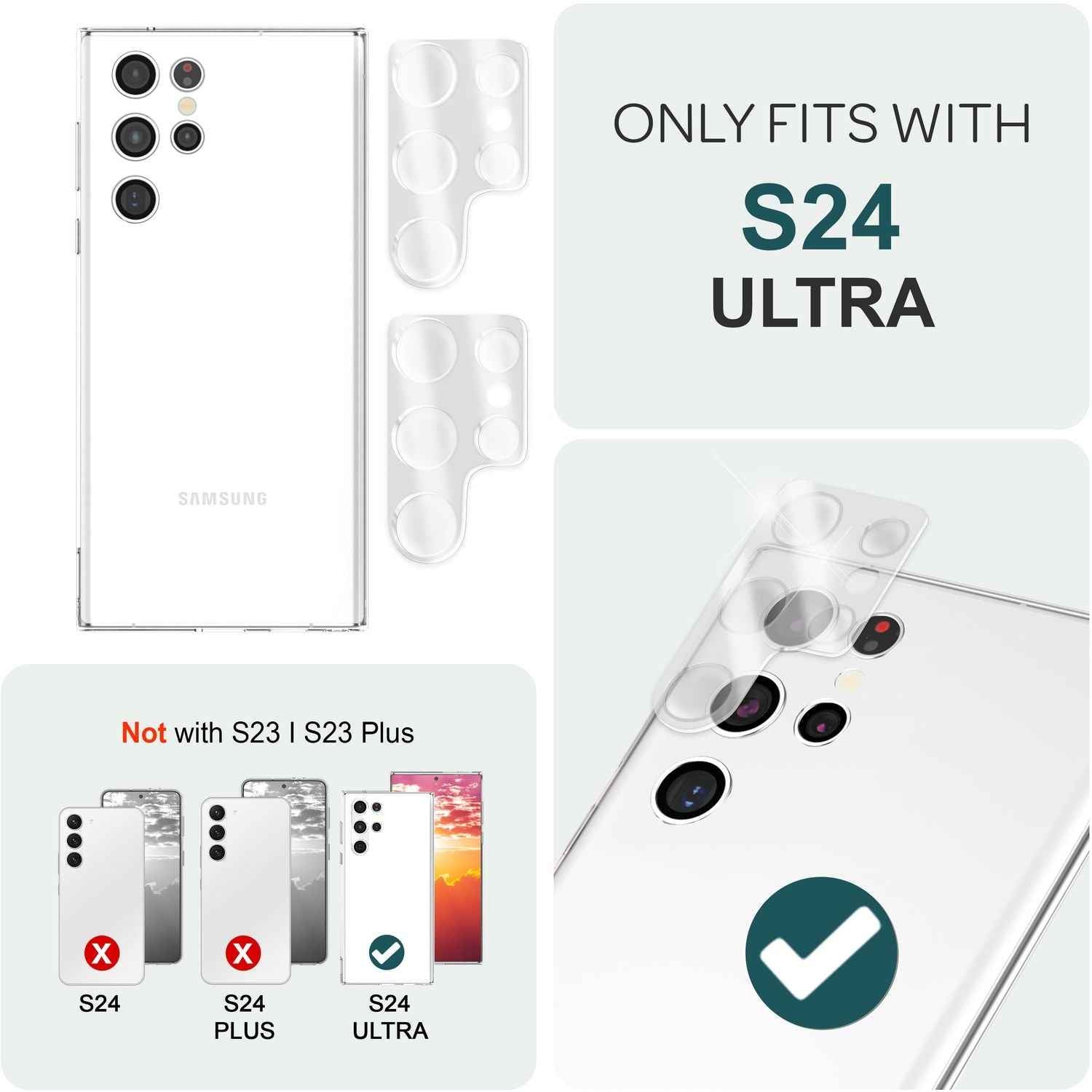 NALIA [2 Stück] Kamera-Schutzglas für Samsung Galaxy S24 Ultra Glas, Klarer Kratzfester 9H Linsen-Schutz für Rückkamera