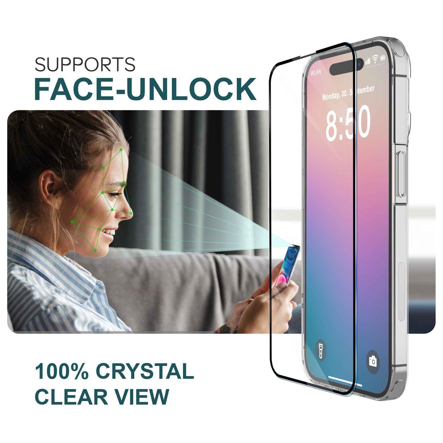 NALIA Set [3-in-1] 2x Schutzglas & 1x Montage Rahmen für iPhone 16, Klar Transparenter Displayschutz Gehärtete Glasfolie